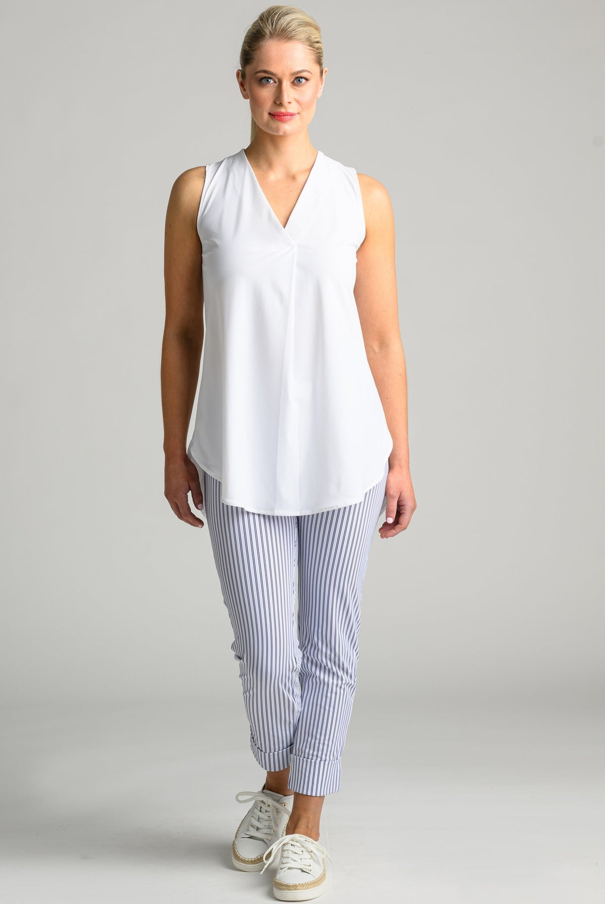 PAULA RYAN Wide Cuff Capri Pant - Double Stripe Microjersey - Paula Ryan