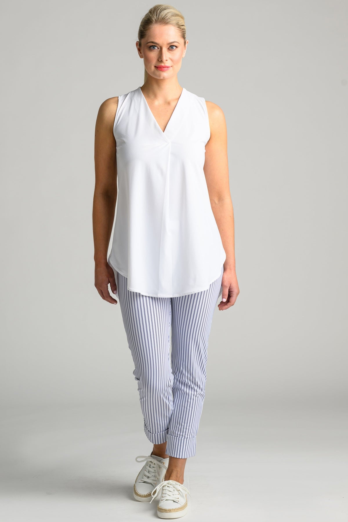 PAULA RYAN Wide Cuff Capri Pant - Double Stripe Microjersey - Paula Ryan