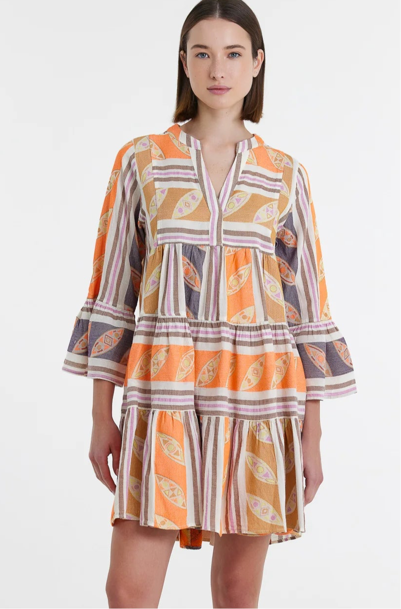 DEVOTION TWINS - Hermosa Short Dress Orange/Lilac - Magpie Style