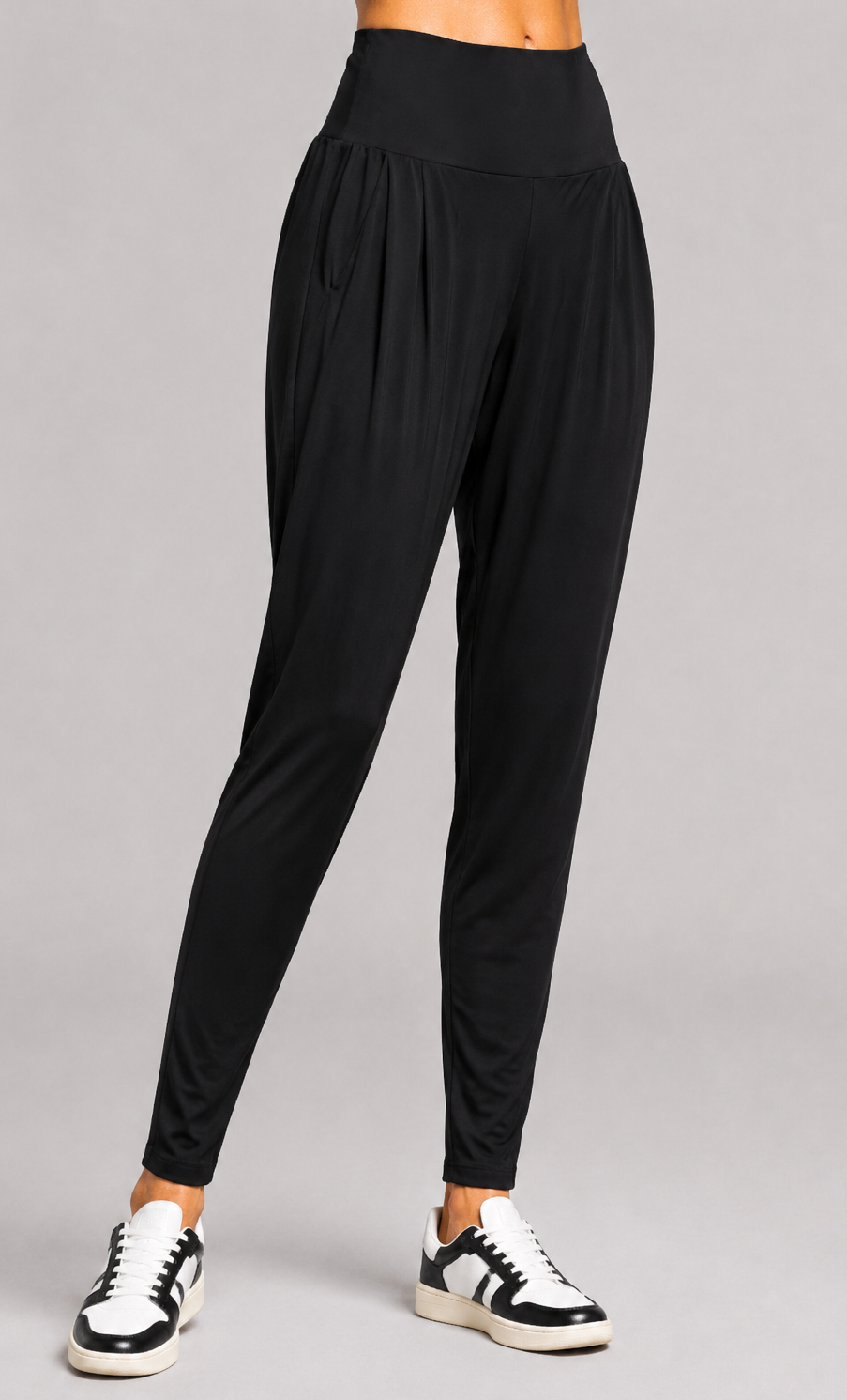 PAULA RYAN Ankle Pleat Basque Pant - Microjersey Black TALL - Paula Ryan