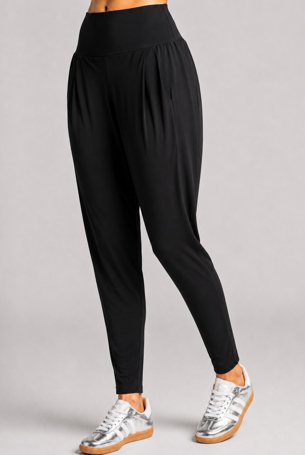 PAULA RYAN Ankle Pleat Basque Pant - Microjersey Black - Paula Ryan