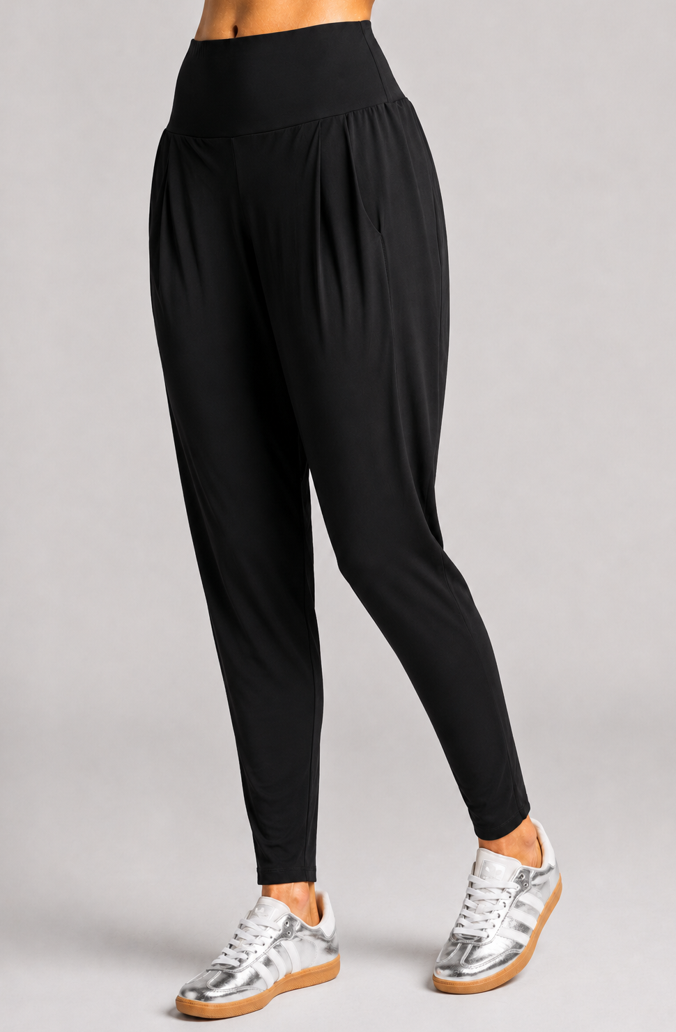 PAULA RYAN Ankle Pleat Basque Pant - Microjersey Black - Paula Ryan