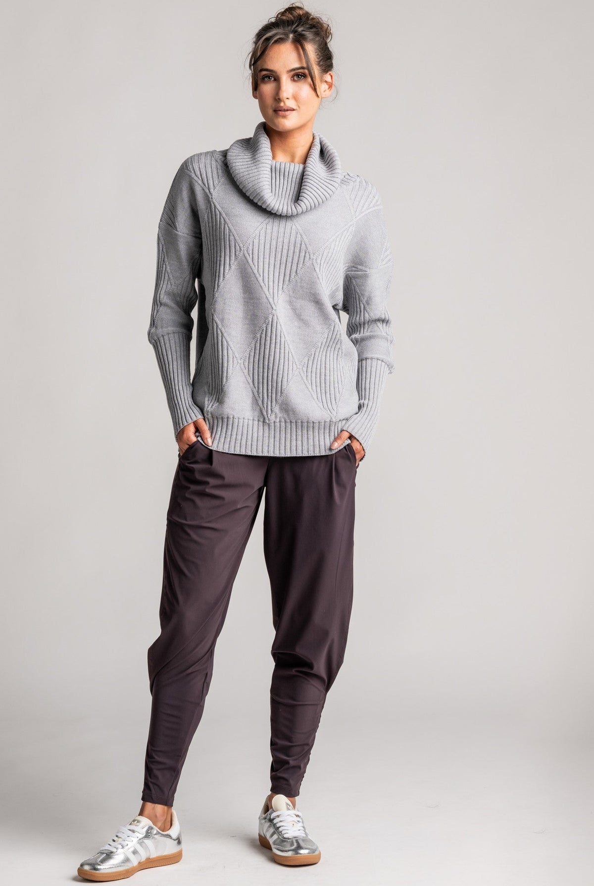 PAULA RYAN Ankle Pleat Basque Pant - Microjersey Cocoa Plum - Paula Ryan