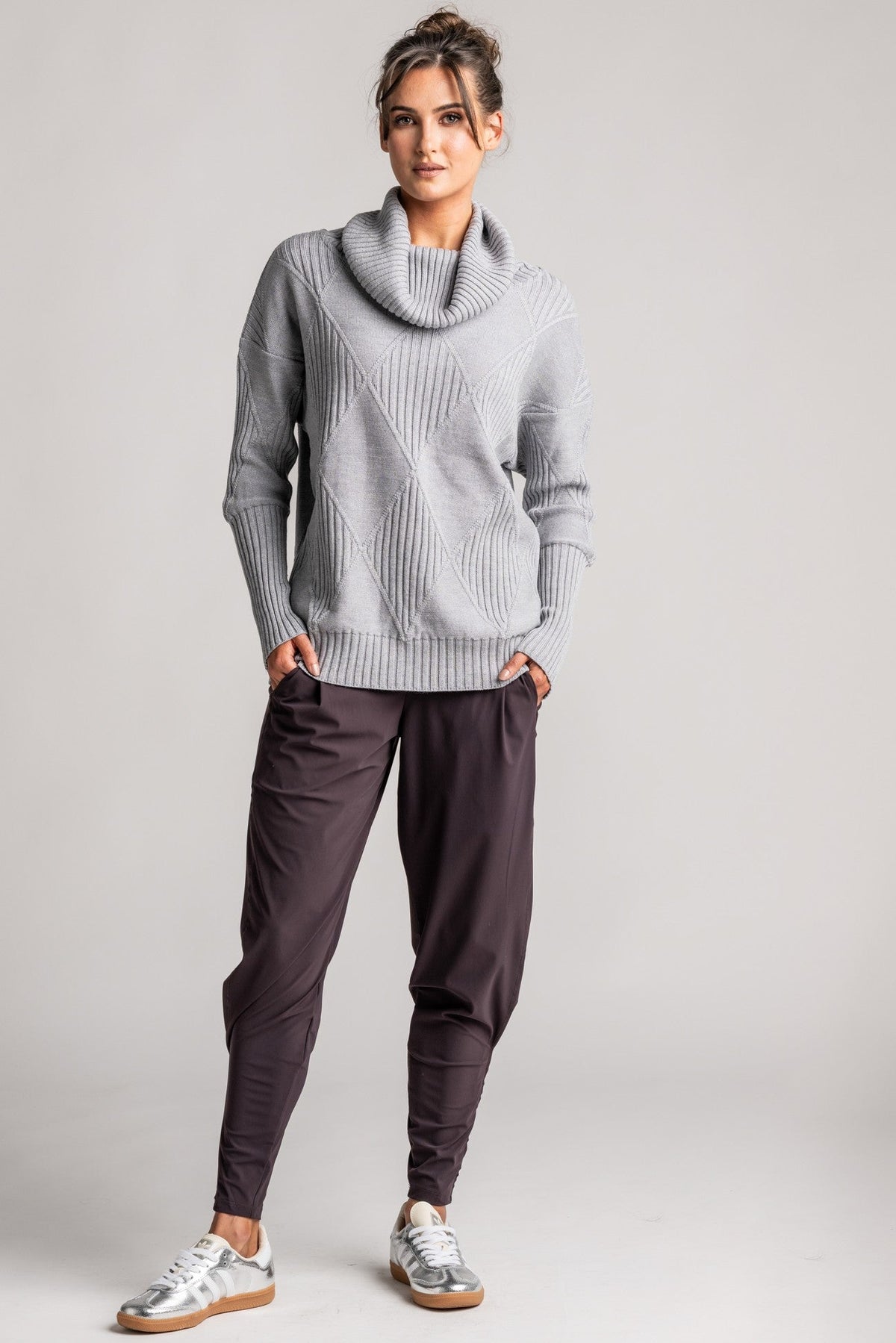 PAULA RYAN Ankle Pleat Basque Pant - Microjersey Cocoa Plum - Paula Ryan