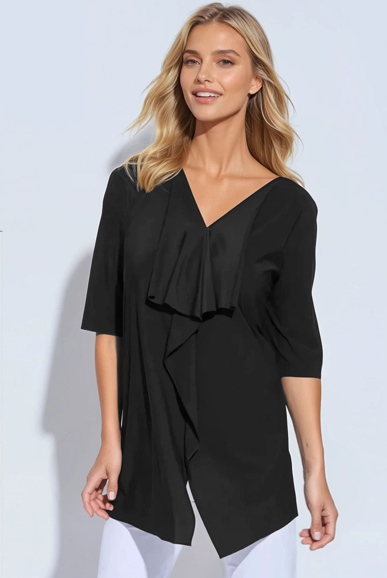 PAULA RYAN Drape Front Top Superfine Microjersey - Black - Paula Ryan