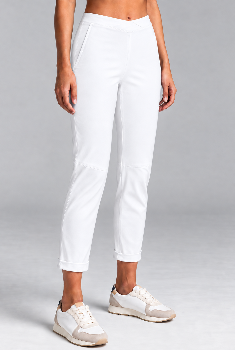 PAULA RYAN ESSENTIALS Narrow Cuff Capri Pant - Microjersey White - Paula Ryan