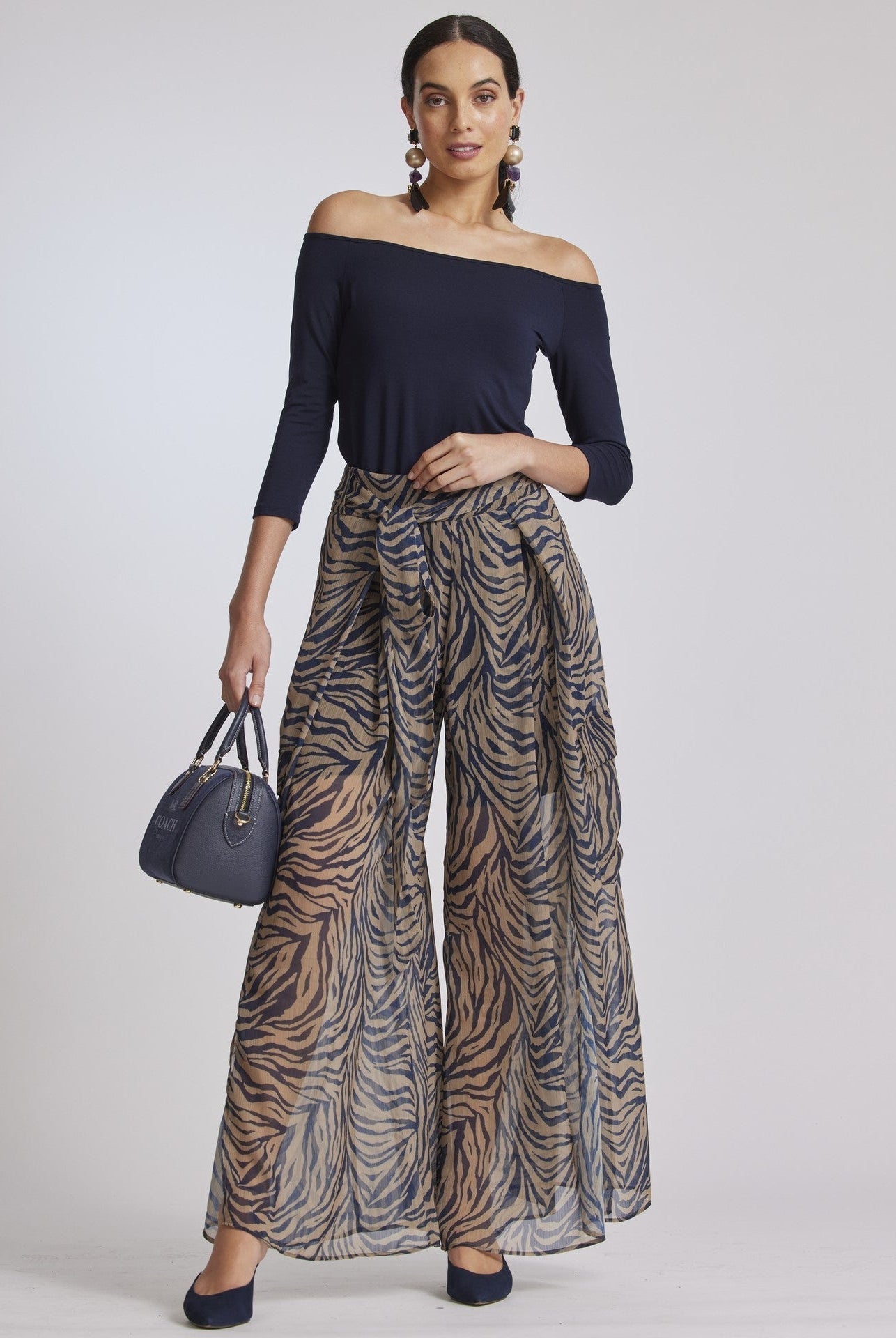 PAULA RYAN Off Shoulder 3/4 Sleeve Top - Navy - Micromodal - Paula Ryan