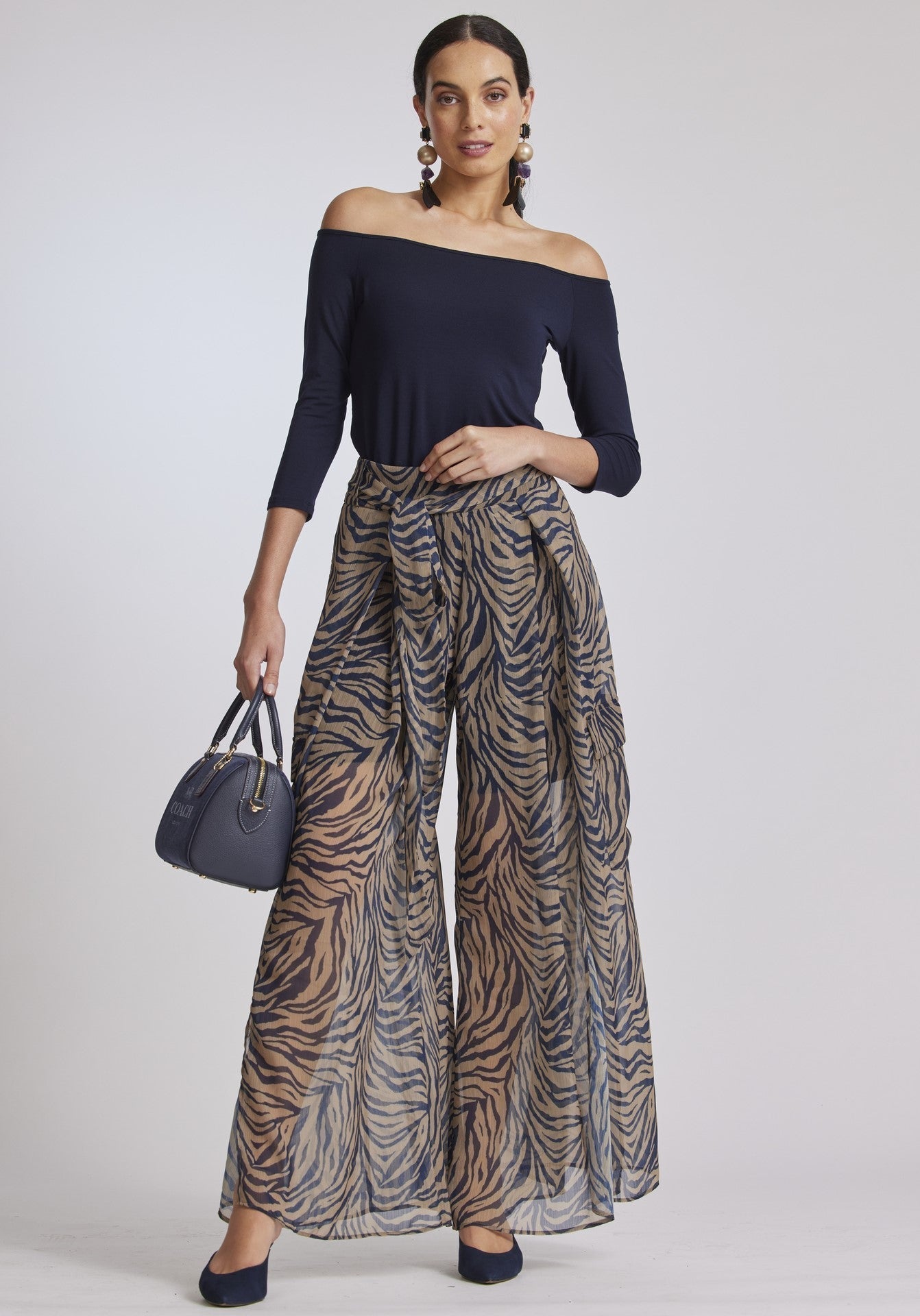 PAULA RYAN Off Shoulder 3/4 Sleeve Top - Navy - Micromodal - Paula Ryan