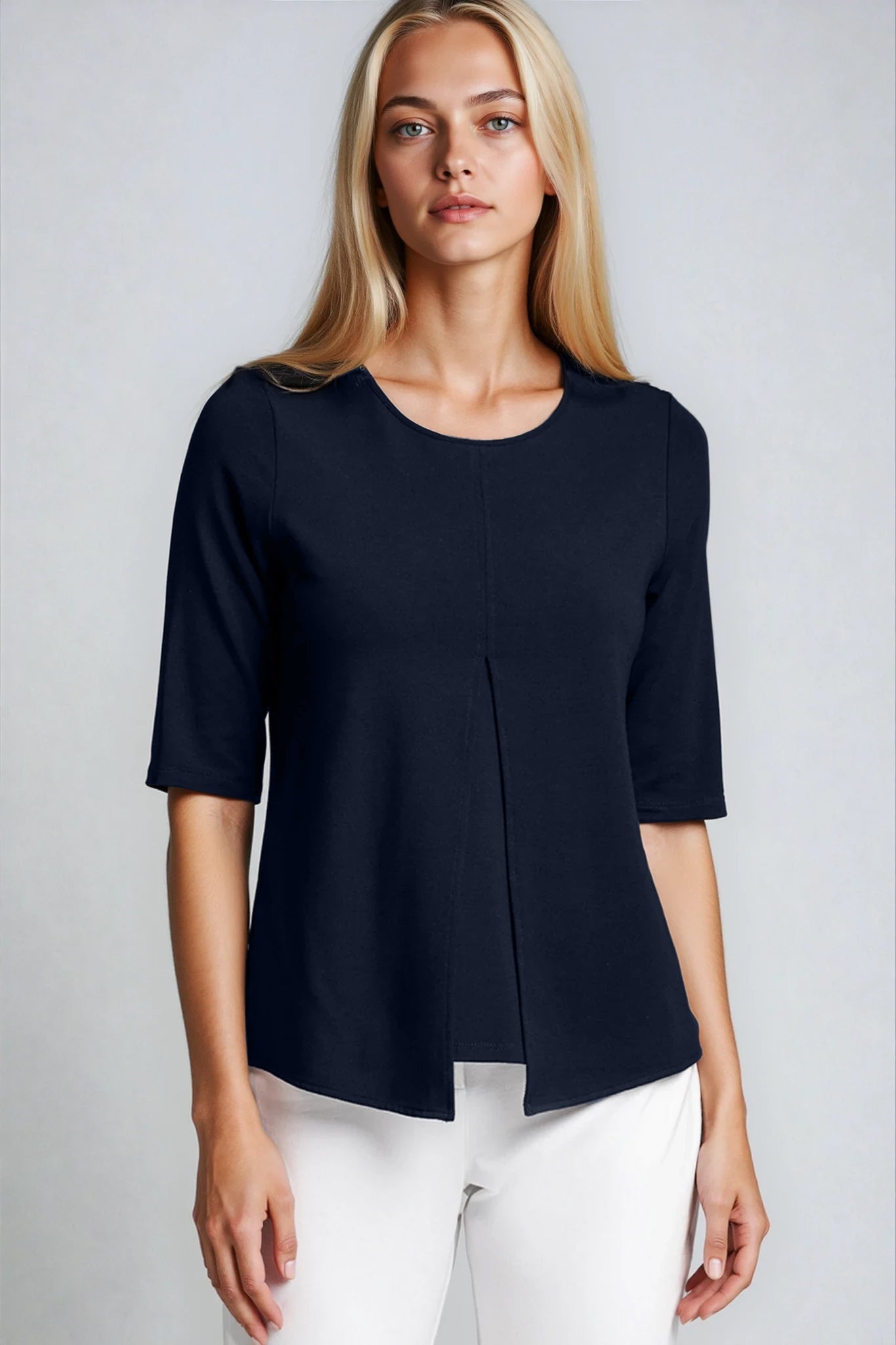 PAULA RYAN ESSENTIALS Box Pleat Half Sleeve Top - Ecovero Navy - Paula Ryan