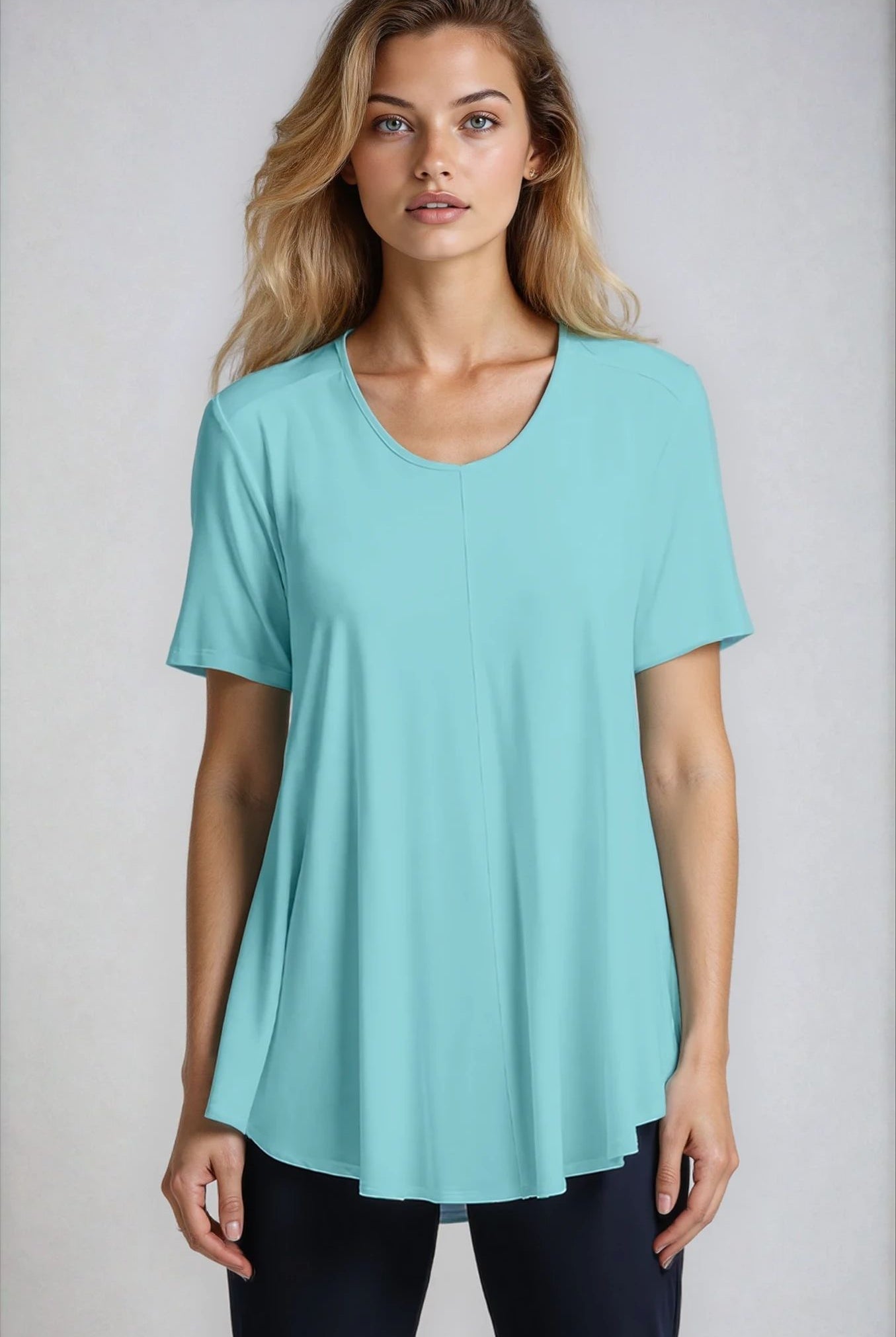 PAULA RYAN Scoop Neck Swing Tee Micromodal - Ice Blue - Paula Ryan
