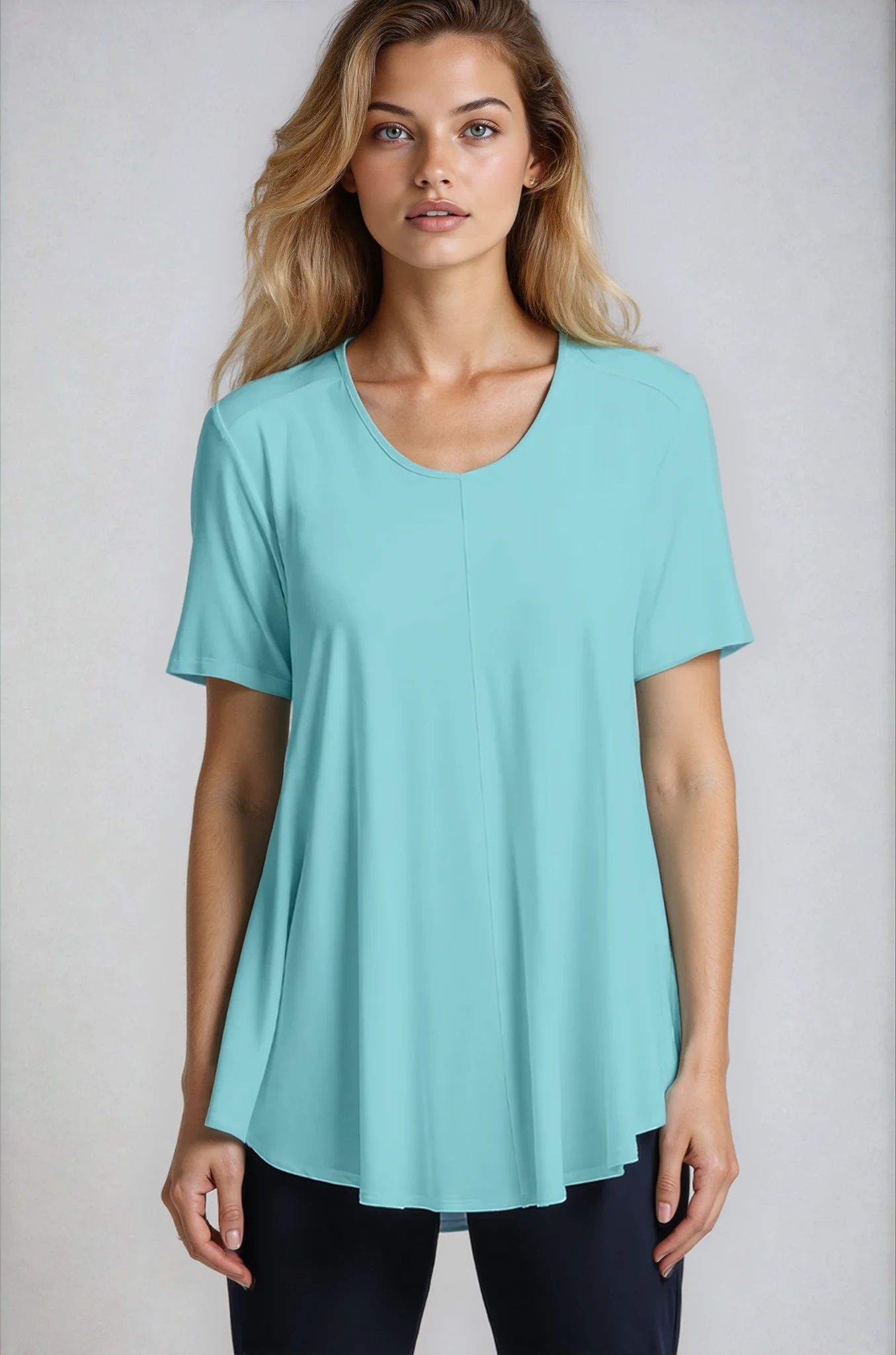 PAULA RYAN Scoop Neck Swing Tee Micromodal - Ice Blue - Paula Ryan