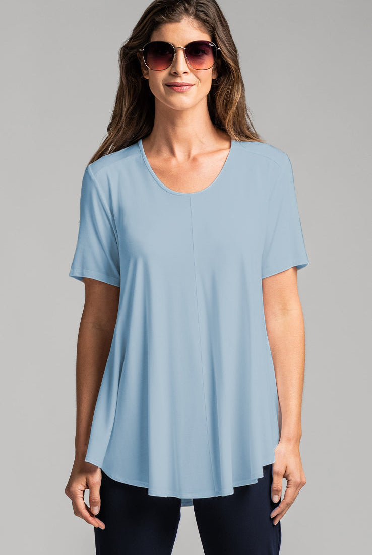 PAULA RYAN Scoop Neck Swing Tee - Oxford Blue - Paula Ryan