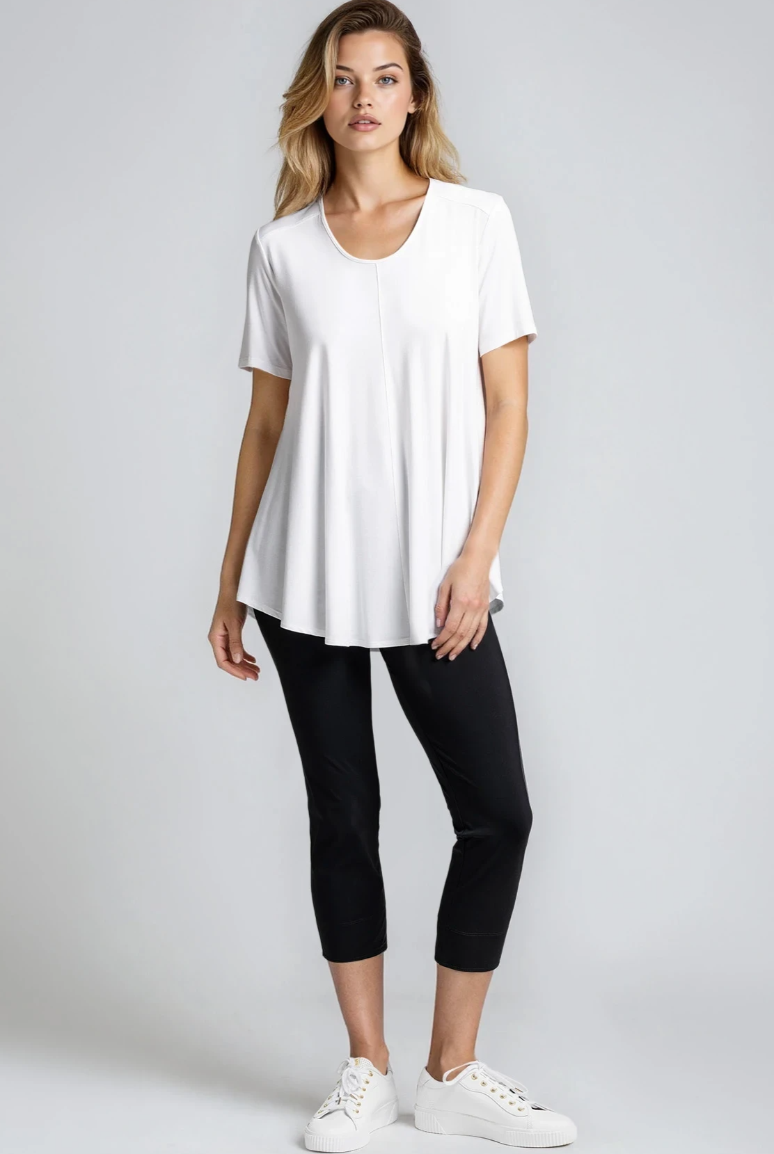 PAULA RYAN Scoop Neck Swing Tee - White Ecovero - Paula Ryan