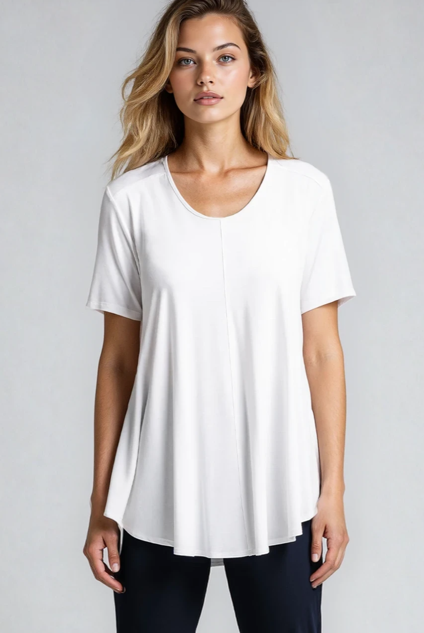 PAULA RYAN Scoop Neck Swing Tee - White Ecovero - Paula Ryan