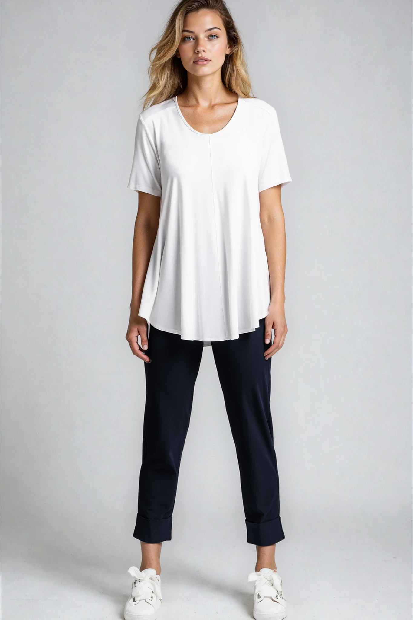 PAULA RYAN Cuffed Capri Pant - Microjersey Navy - Paula Ryan