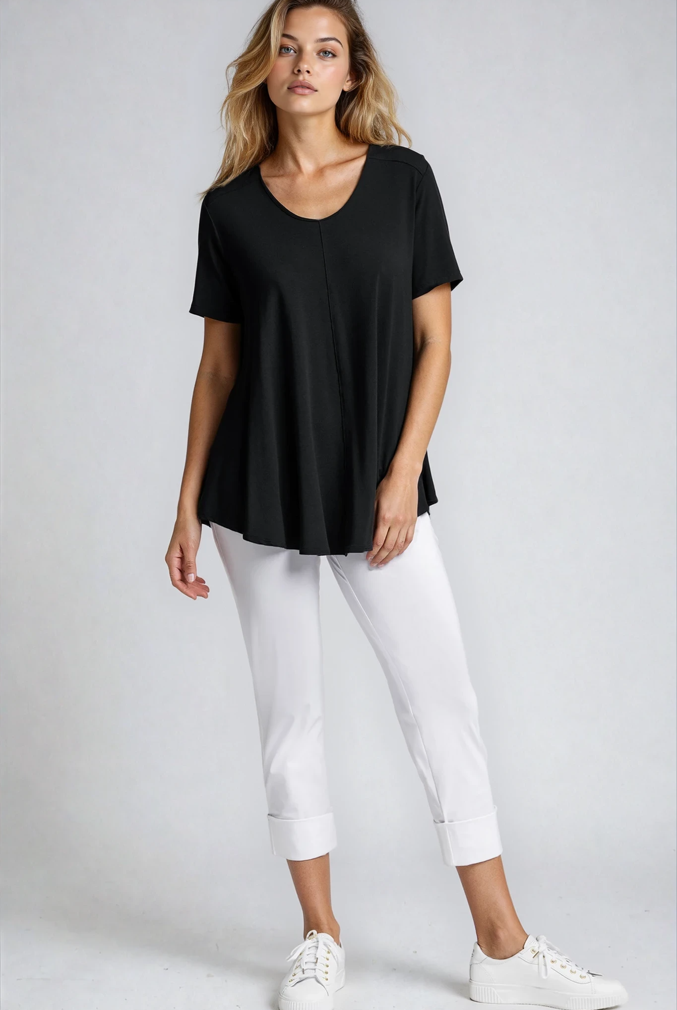 PAULA RYAN Wide Cuff Capri Pant - Microjersey White - Paula Ryan