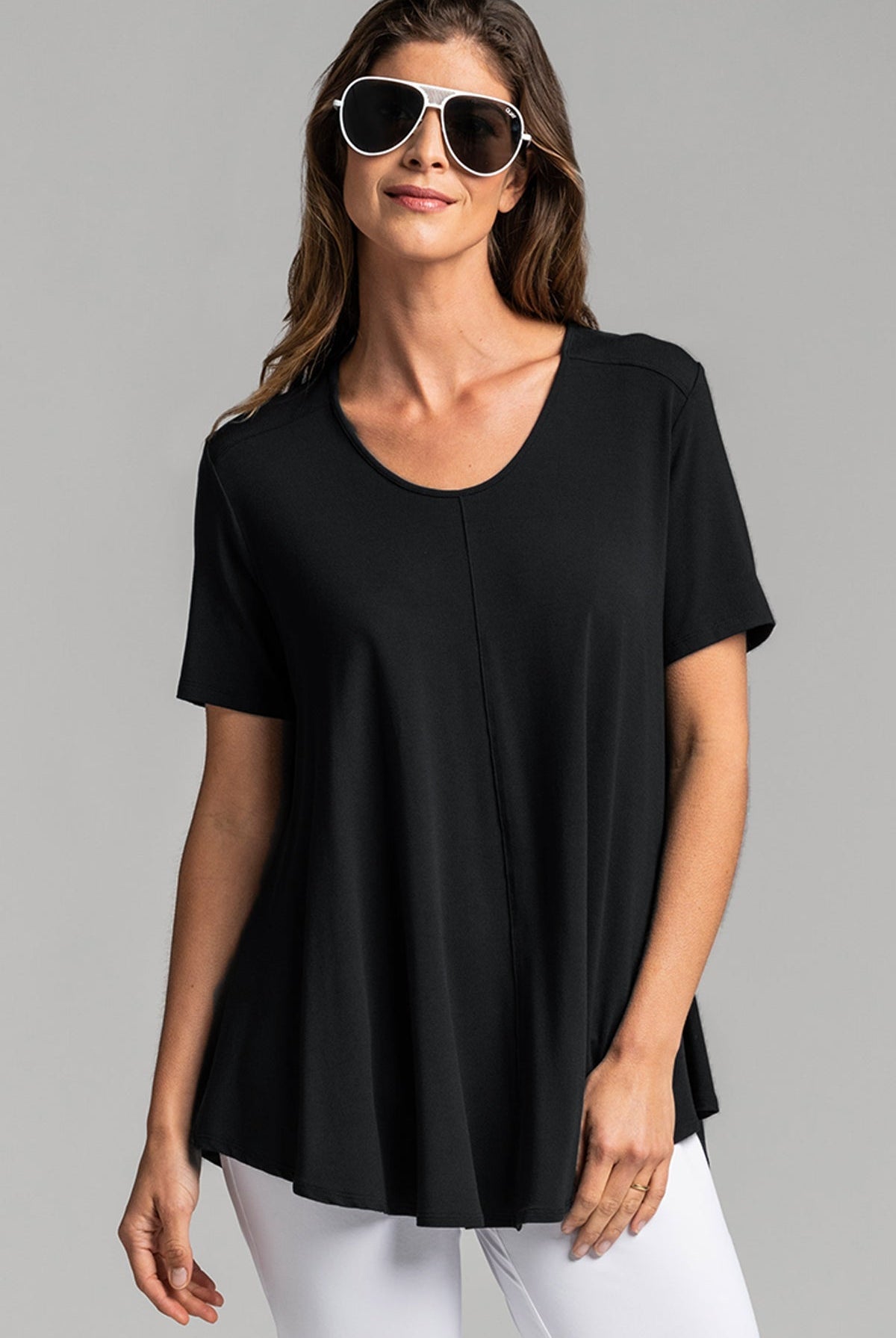 PAULA RYAN ESSENTIALS Scoop Neck Short Sleeve Swing Tunic - MicroModal - Magpie Style