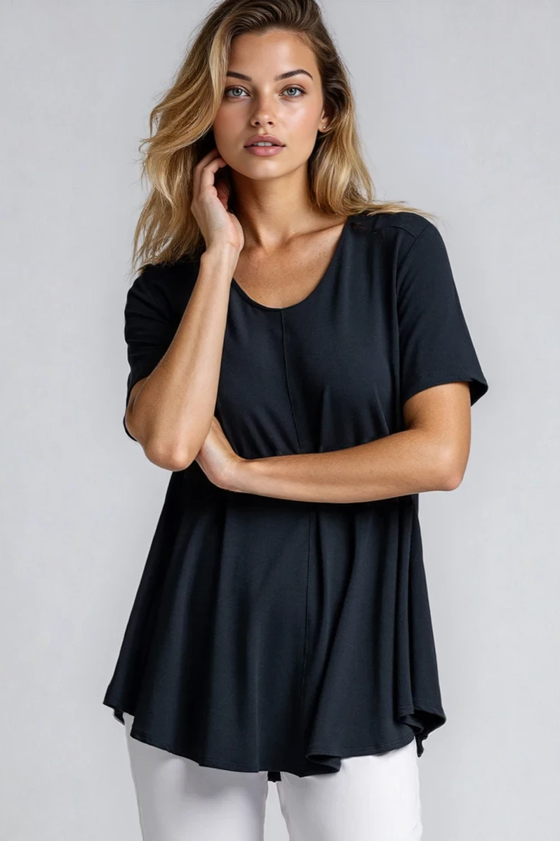 PAULA RYAN ESSENTIALS Scoop Neck Swing Tee - Navy Ecovero - Paula Ryan