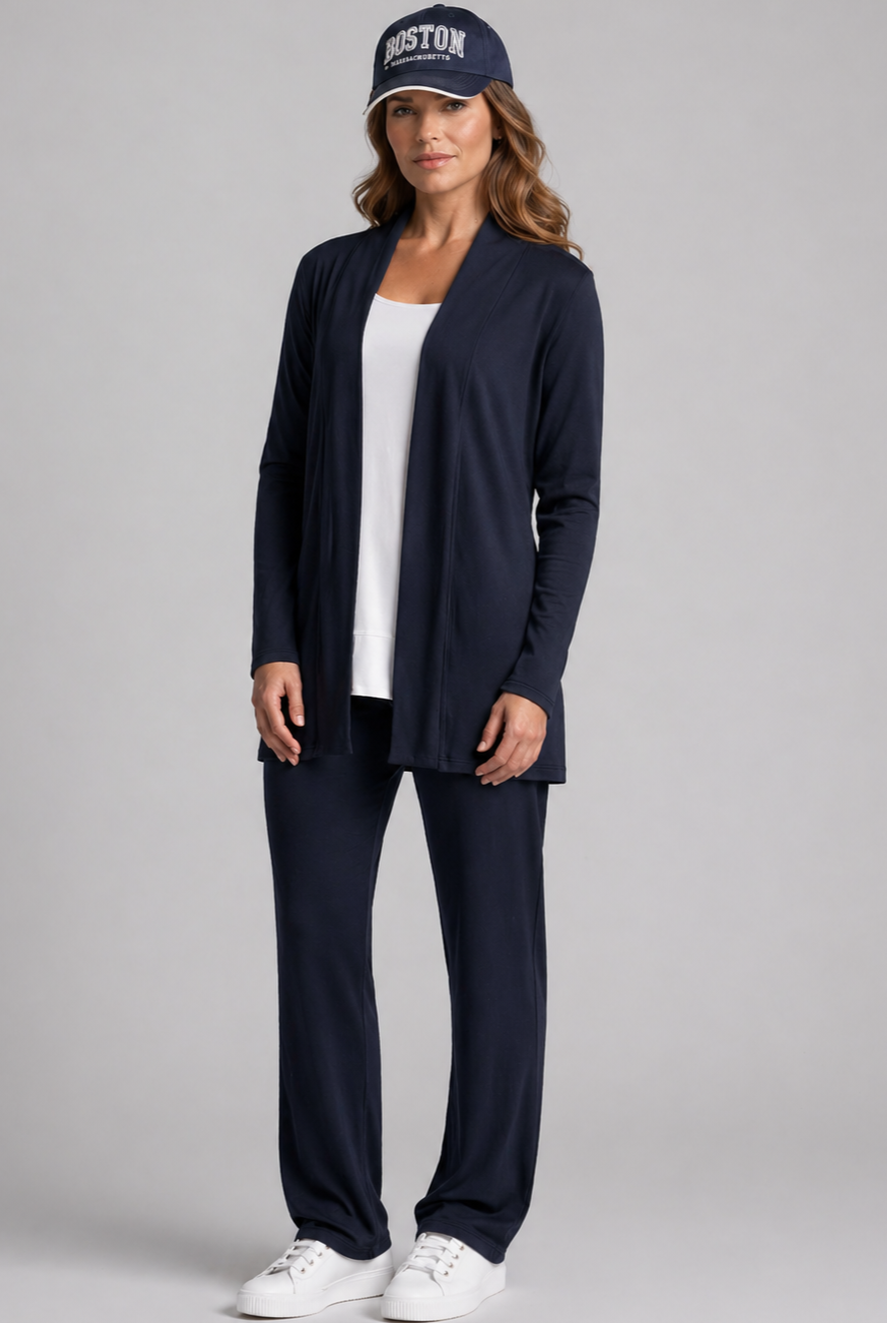 PAULA RYAN Edge to Edge Waisted Cardigan - Merino Navy - Paula Ryan