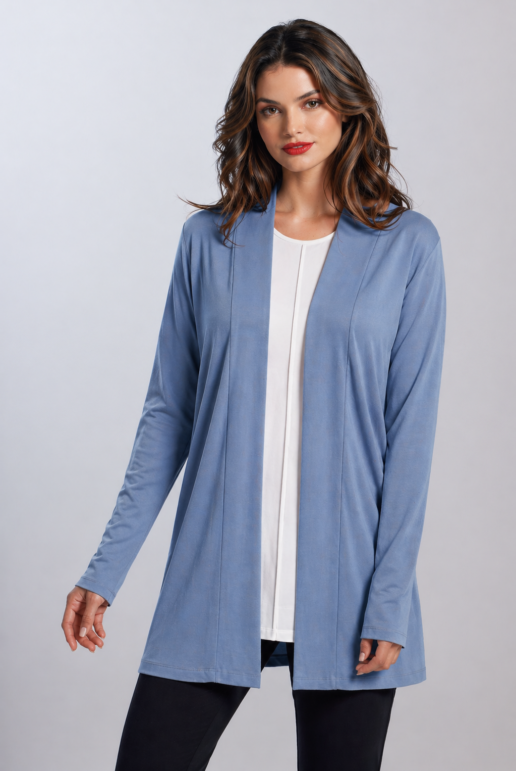 PAULA RYAN Edge to Edge Waisted Cardigan - Merino Cornflower Blue - Paula Ryan