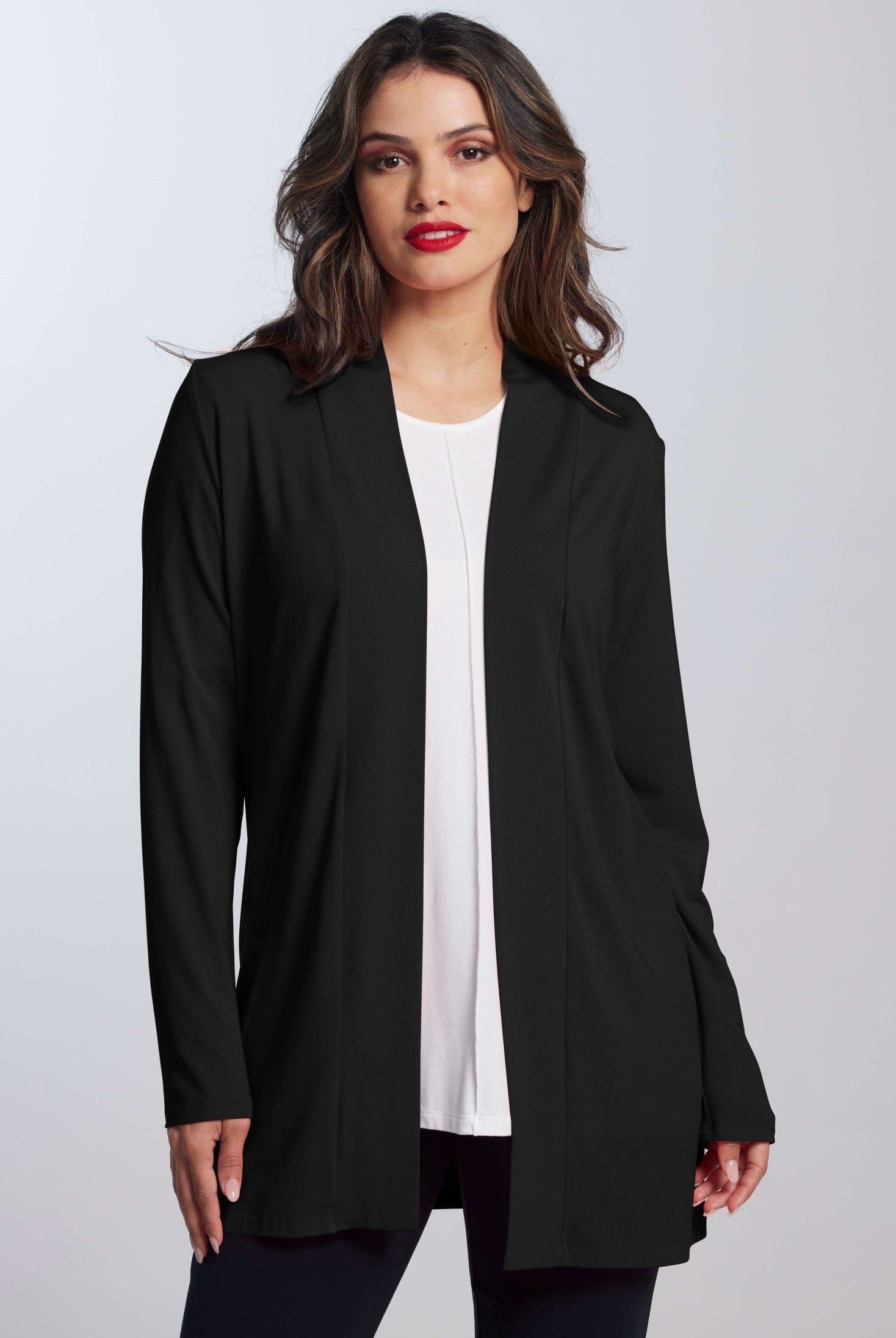 PAULA RYAN Edge to Edge Waisted Cardigan - Black Merino - Paula Ryan