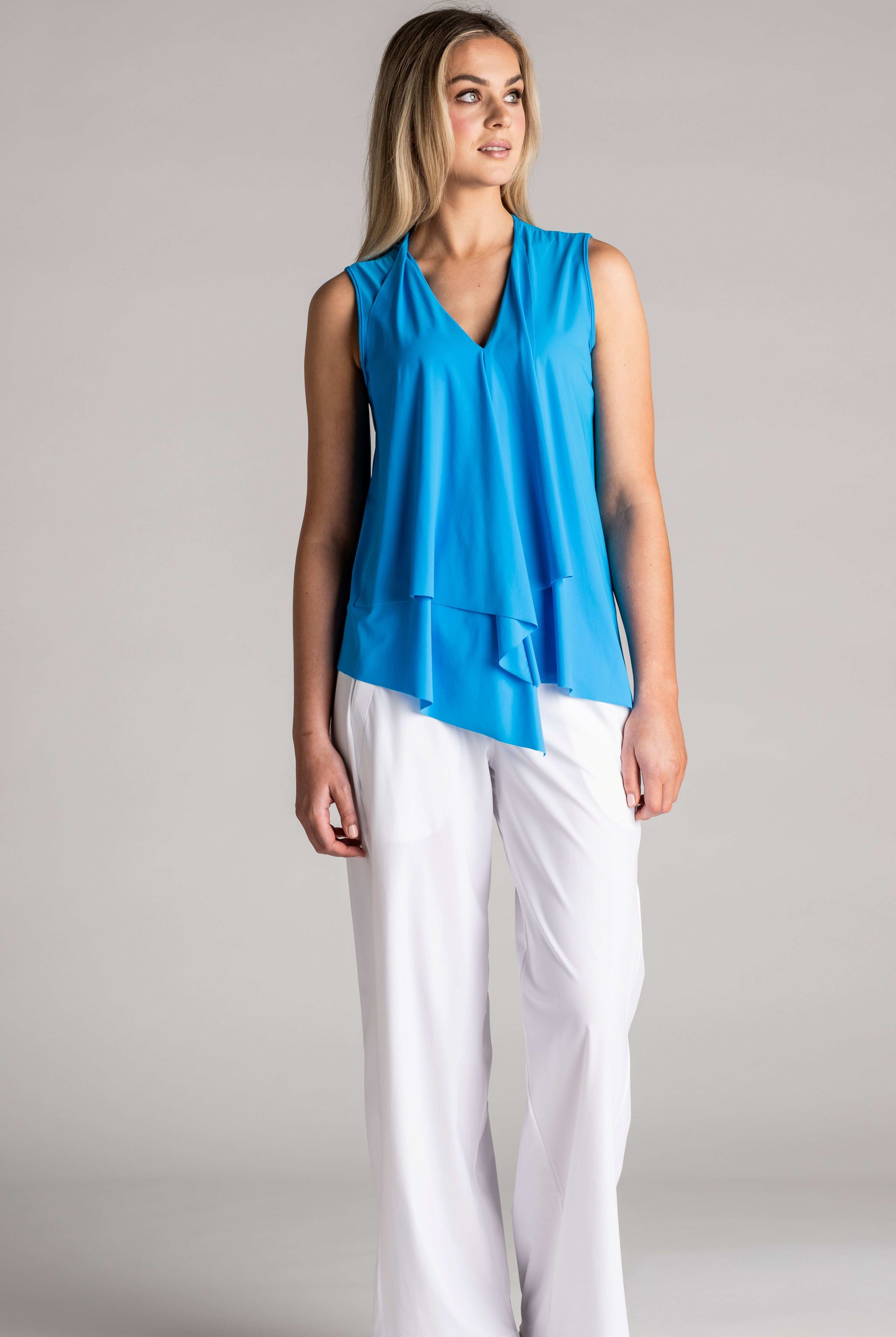 PAULA RYAN Sleeveless Drape Top Superfine Microjersey - Cyan Blue - Paula Ryan