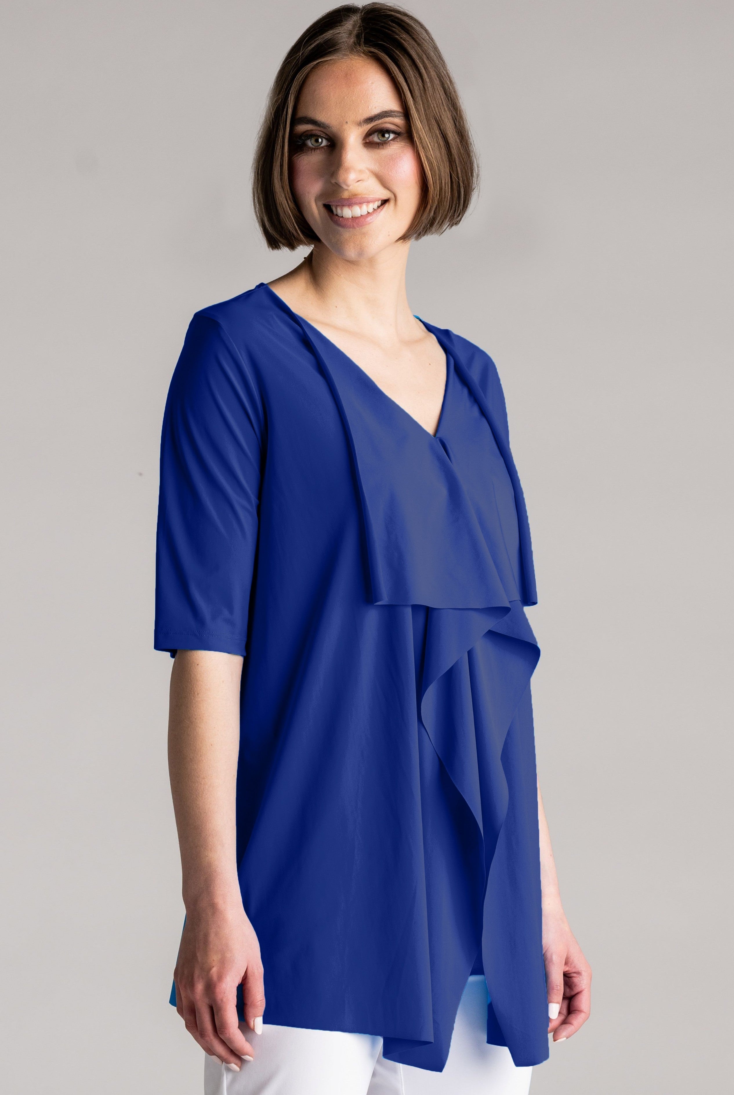 PAULA RYAN Drape Front Top Superfine Microjersey - Indigo - Paula Ryan