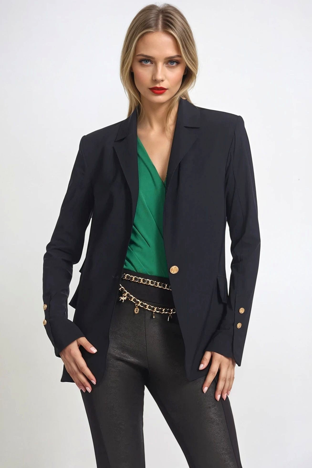 PAULA RYAN Long-line Boyfriend Jacket - Microjersey Black - Paula Ryan