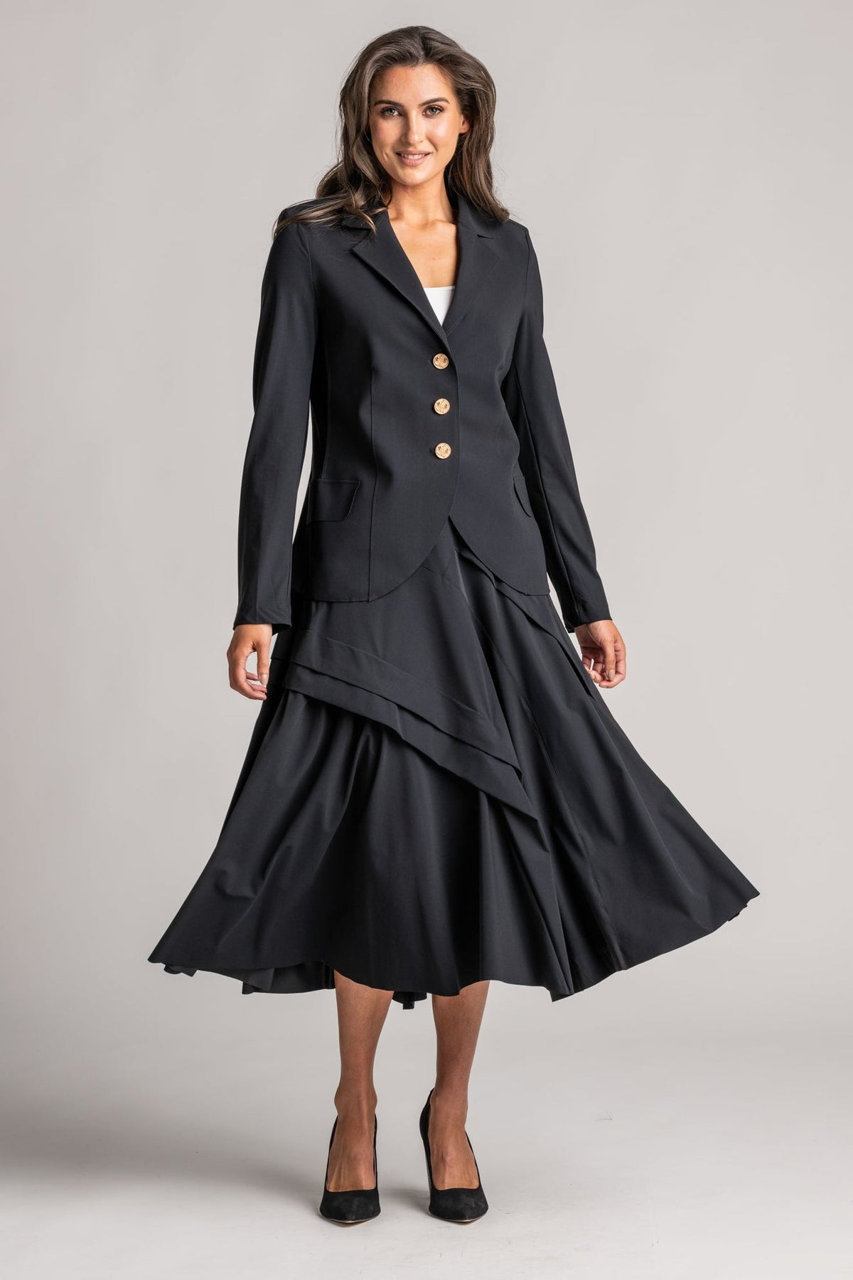 PAULA RYAN A-line Waterfall Skirt - Black - Paula Ryan