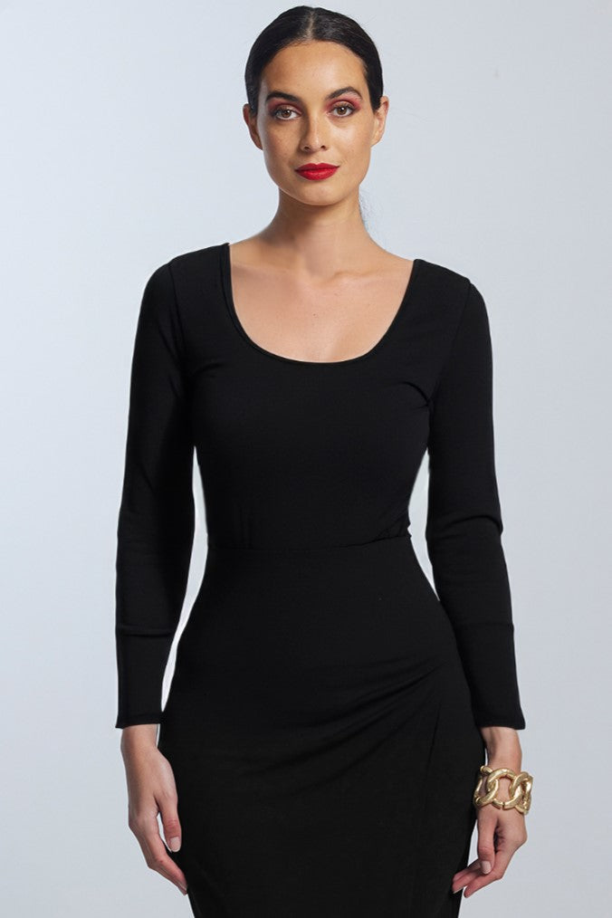 PAULA RYAN Superfine Layering Long Sleeve Body Tee Black - Paula Ryan