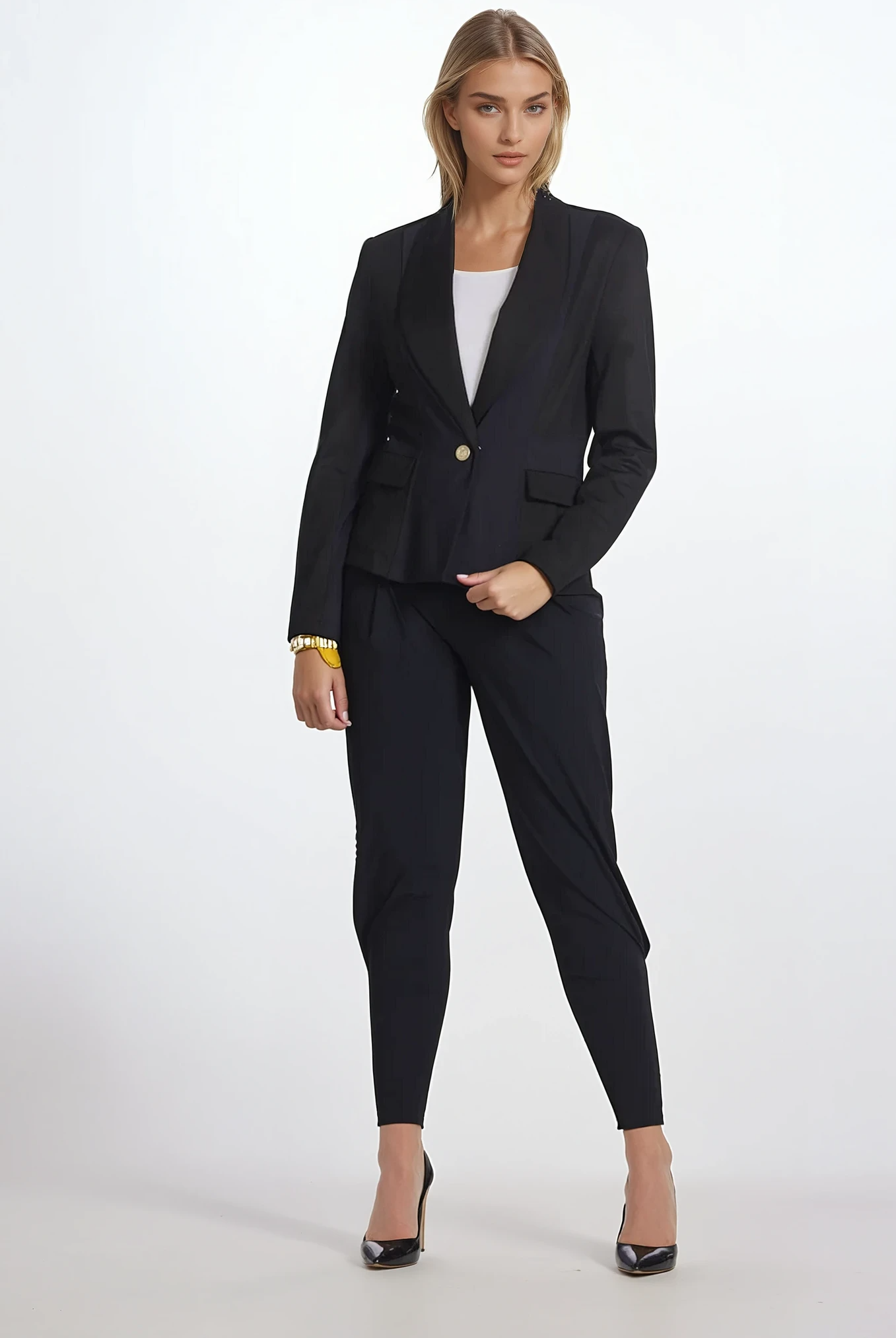 PAULA RYAN ESSENTIALS Ankle Pleat Basque Pant - Microjersey Black - Paula Ryan