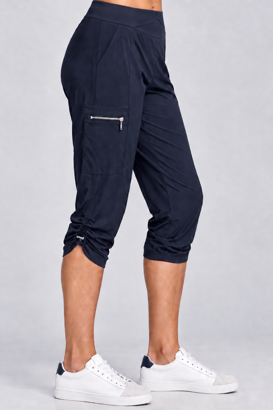 PAULA RYAN Toggled Clam Diggers Microjersey - Navy - Paula Ryan