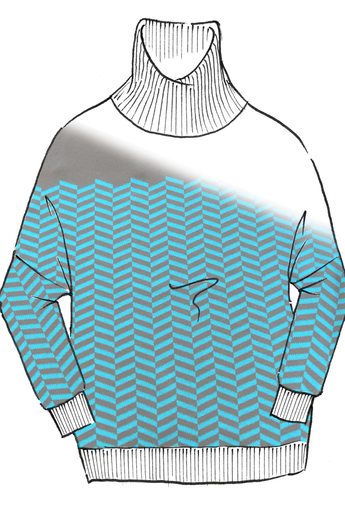 PAULA RYAN Chevron Jaquard Cowl Sweater - Ironsand/Kinfisher - Paula Ryan
