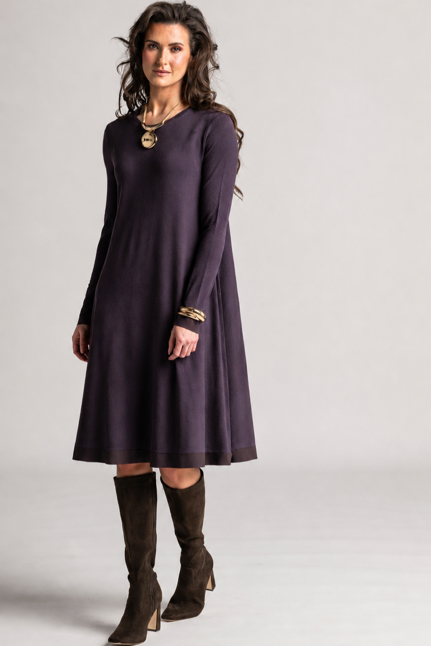 PAULA RYAN Banded Dinner Dress - Cocoa Plum Merino - Paula Ryan