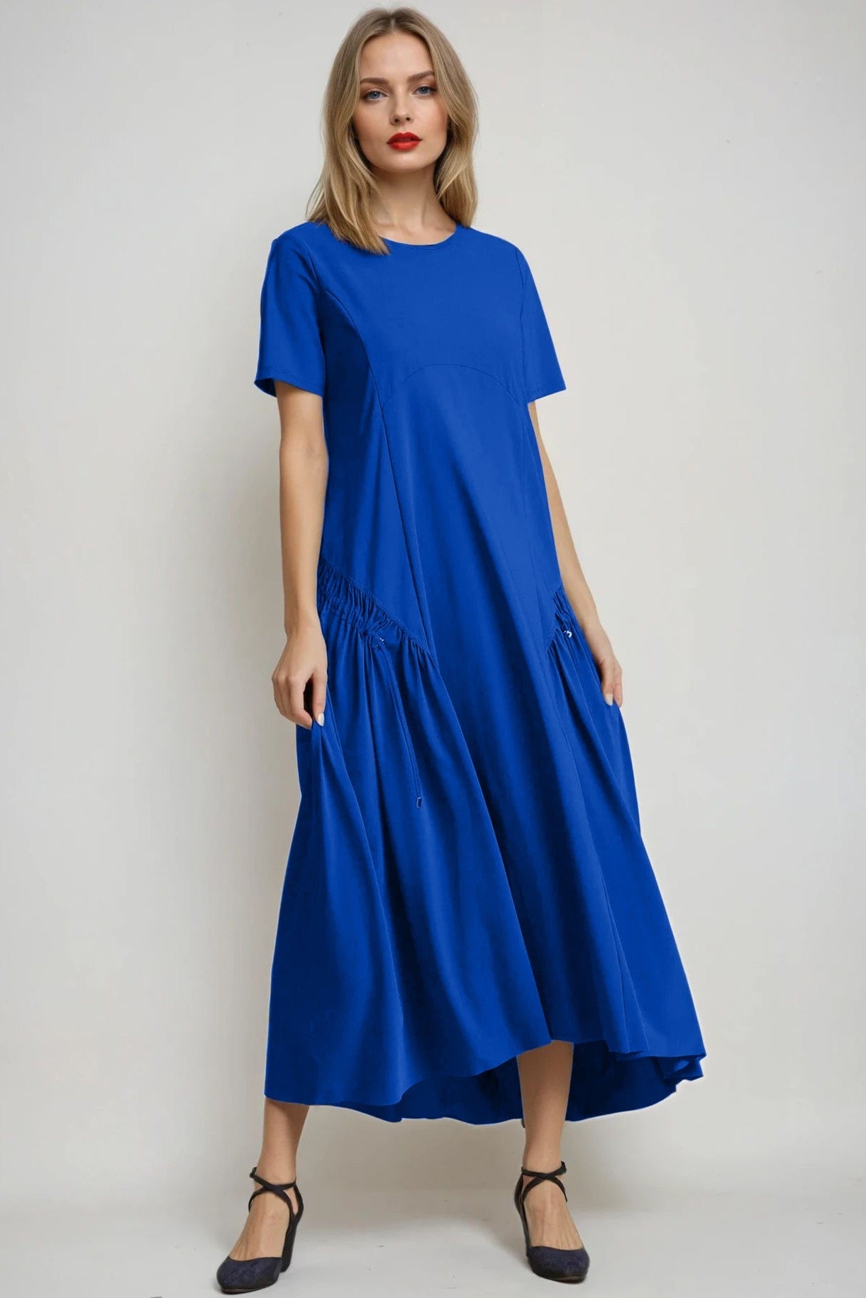 PAULA RYAN Arched Front Dress - Greek Blue Microjersey - Paula Ryan