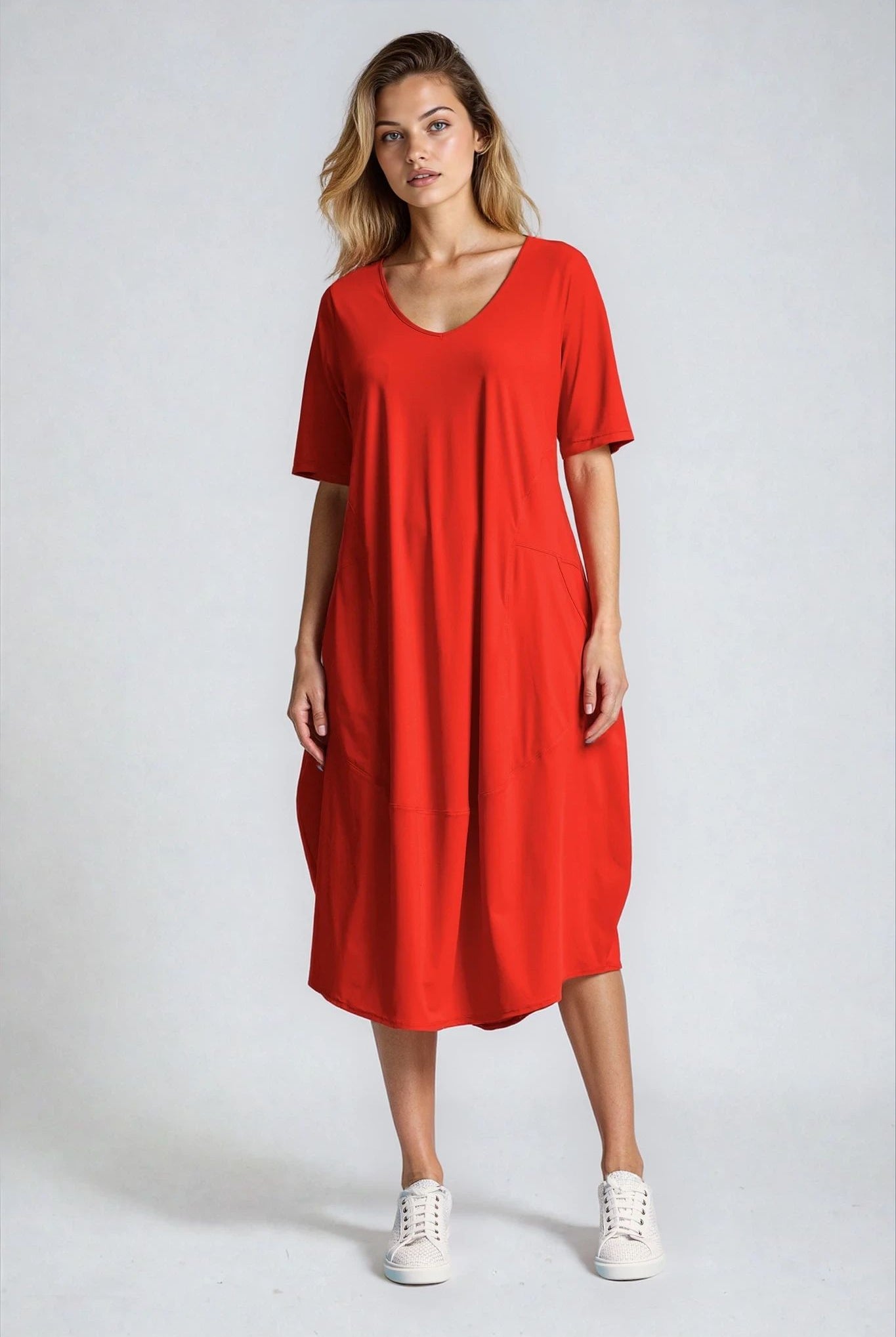 PAULA RYAN Half Sleeve Tulip Dress - Poppy - Microjersey - Paula Ryan