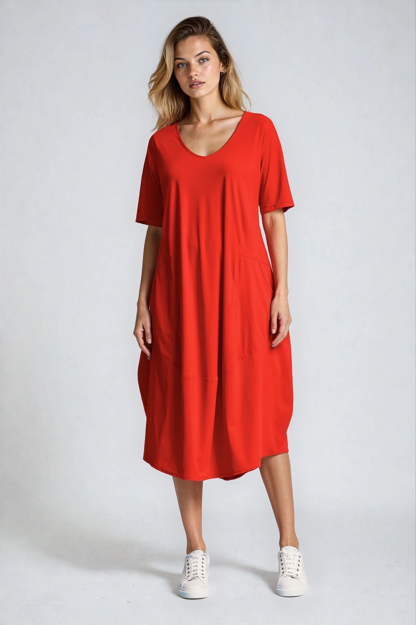PAULA RYAN Half Sleeve Tulip Dress - Poppy - Microjersey - Paula Ryan