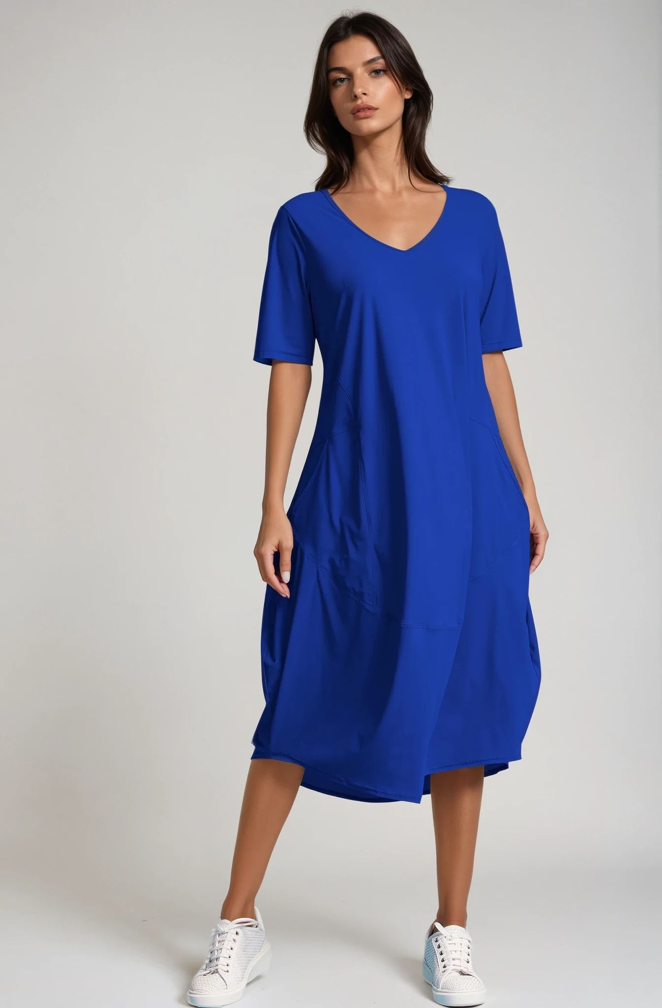 PAULA RYAN Half Sleeve Tulip Dress - Greek Blue - Microjersey - Paula Ryan