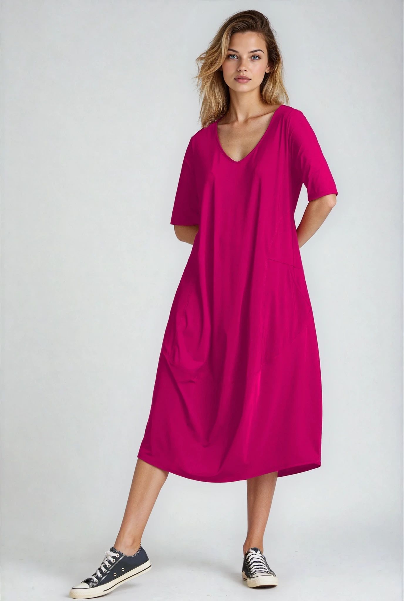 PAULA RYAN Half Sleeve Tulip Dress - Peony - Microjersey - Paula Ryan