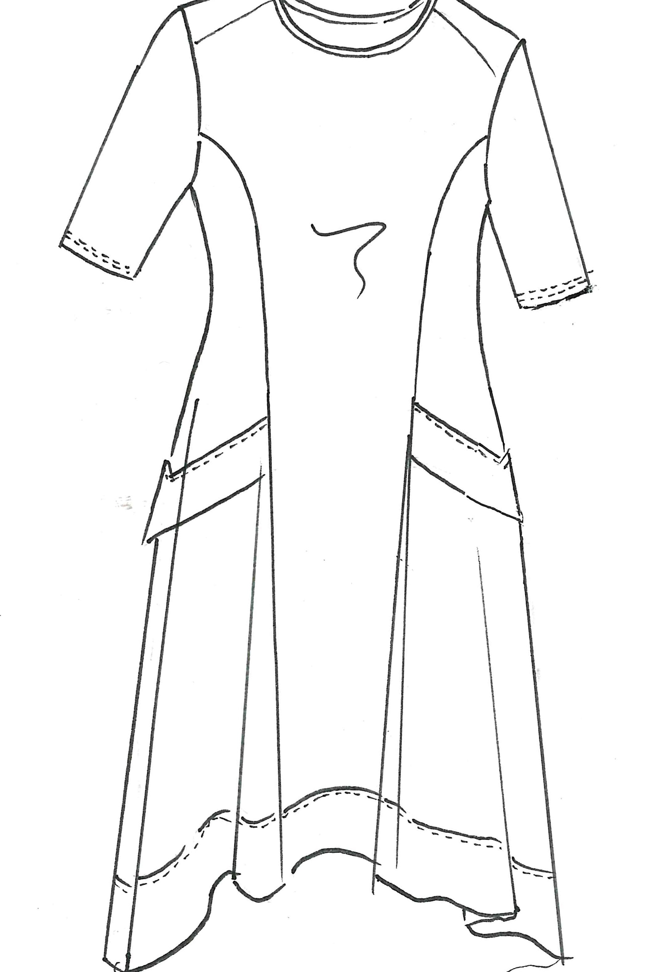 PAULA RYAN A-Line 1/2 Sleeve Tab Dress - Navy - Microjersey - Paula Ryan