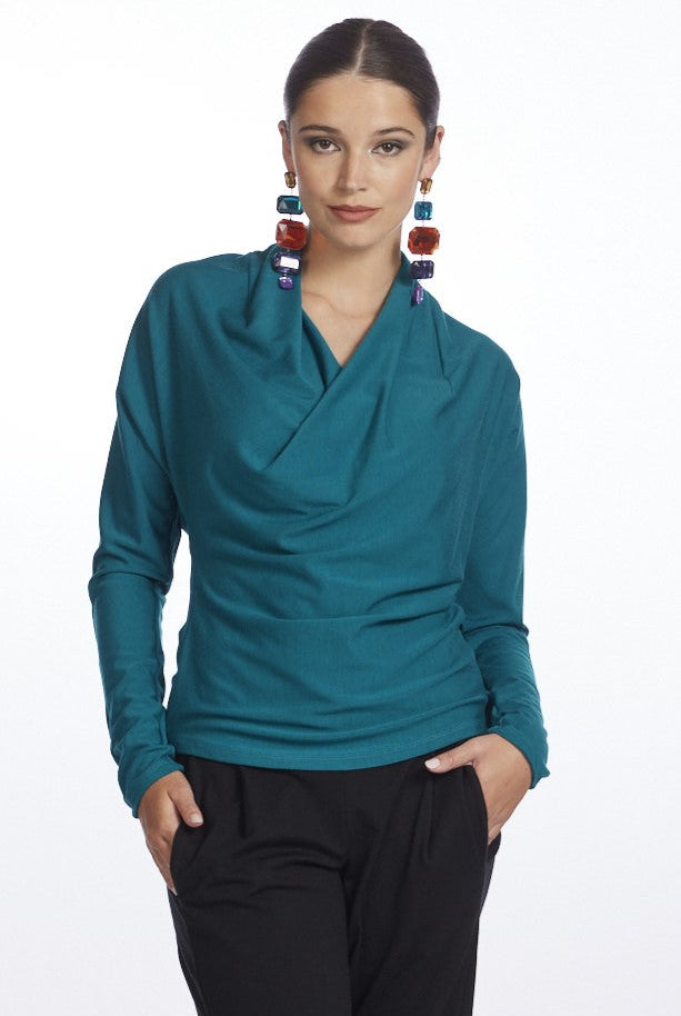 PAULA RYAN Deep Cowl Neck Merino Top - Jade - Paula Ryan