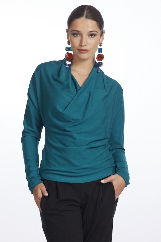 PAULA RYAN Deep Cowl Neck Merino Top - Jade - Paula Ryan