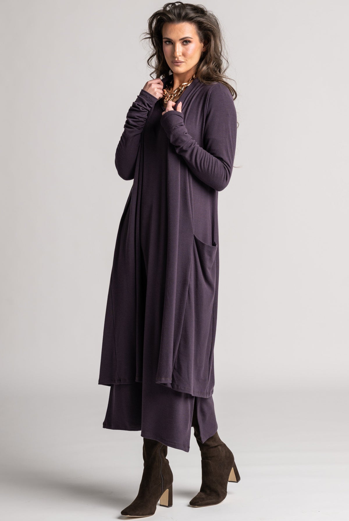 PAULA RYAN V Neck Sheath Dress - Cocoa Plum Merino - Paula Ryan