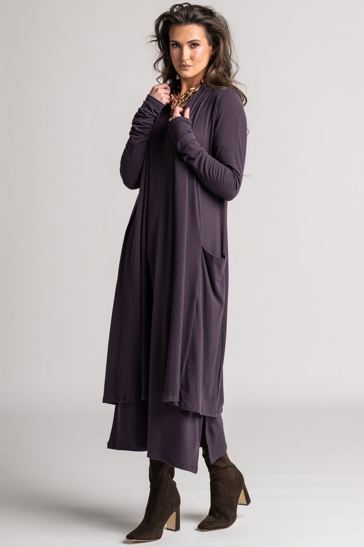 PAULA RYAN V Neck Sheath Dress - Cocoa Plum Merino - Paula Ryan