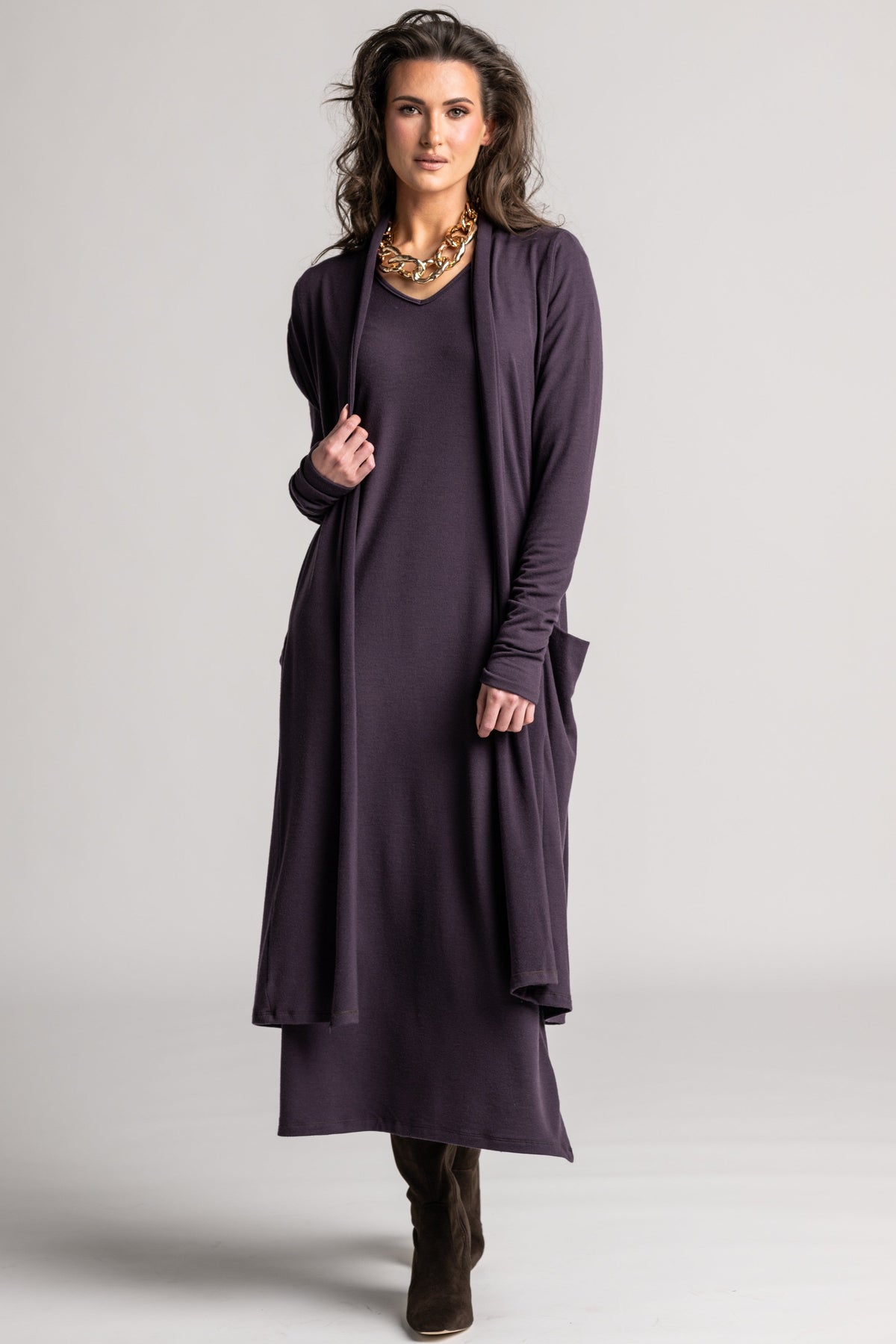 PAULA RYAN Long-line Duster Merino - Cocoa Plum - Paula Ryan