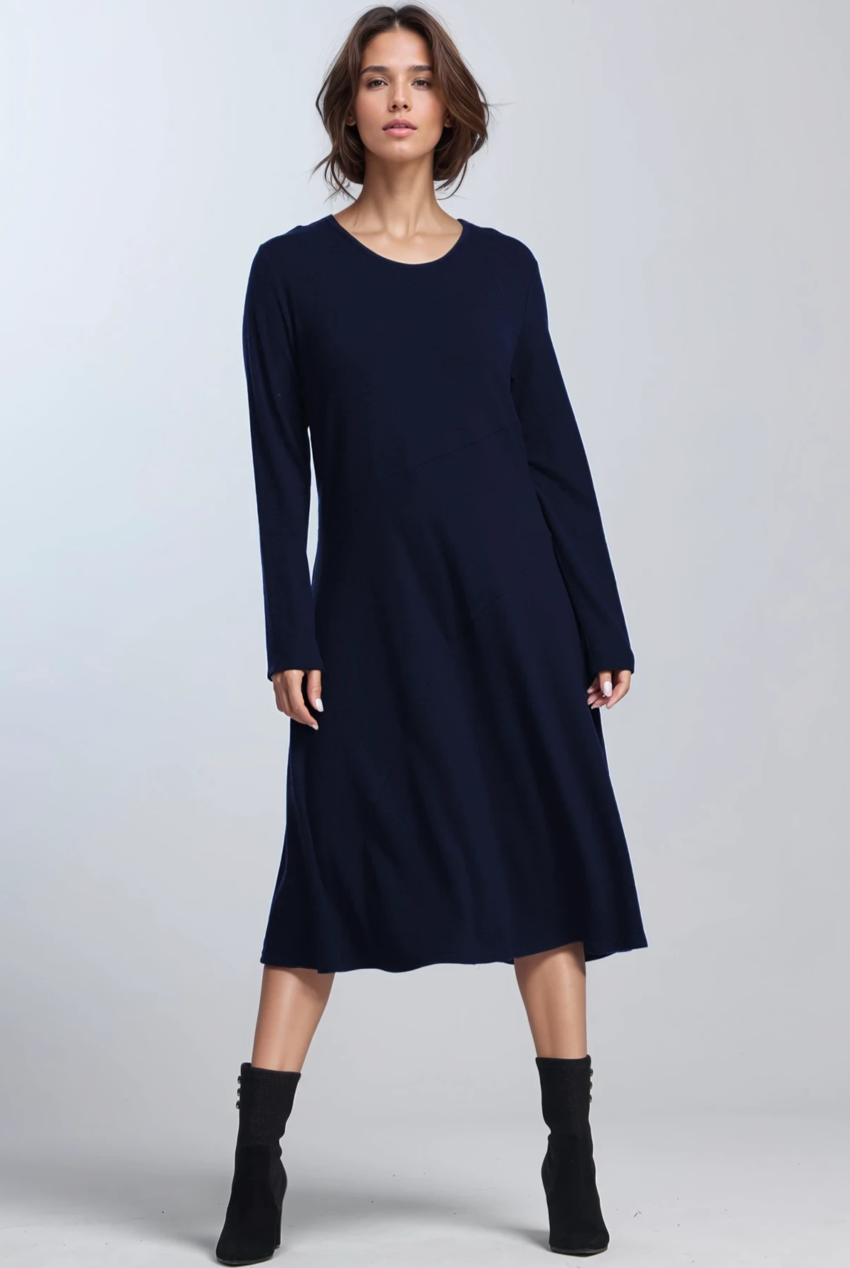 PAULA RYAN A Line Swing Dress - Navy Merino - Paula Ryan