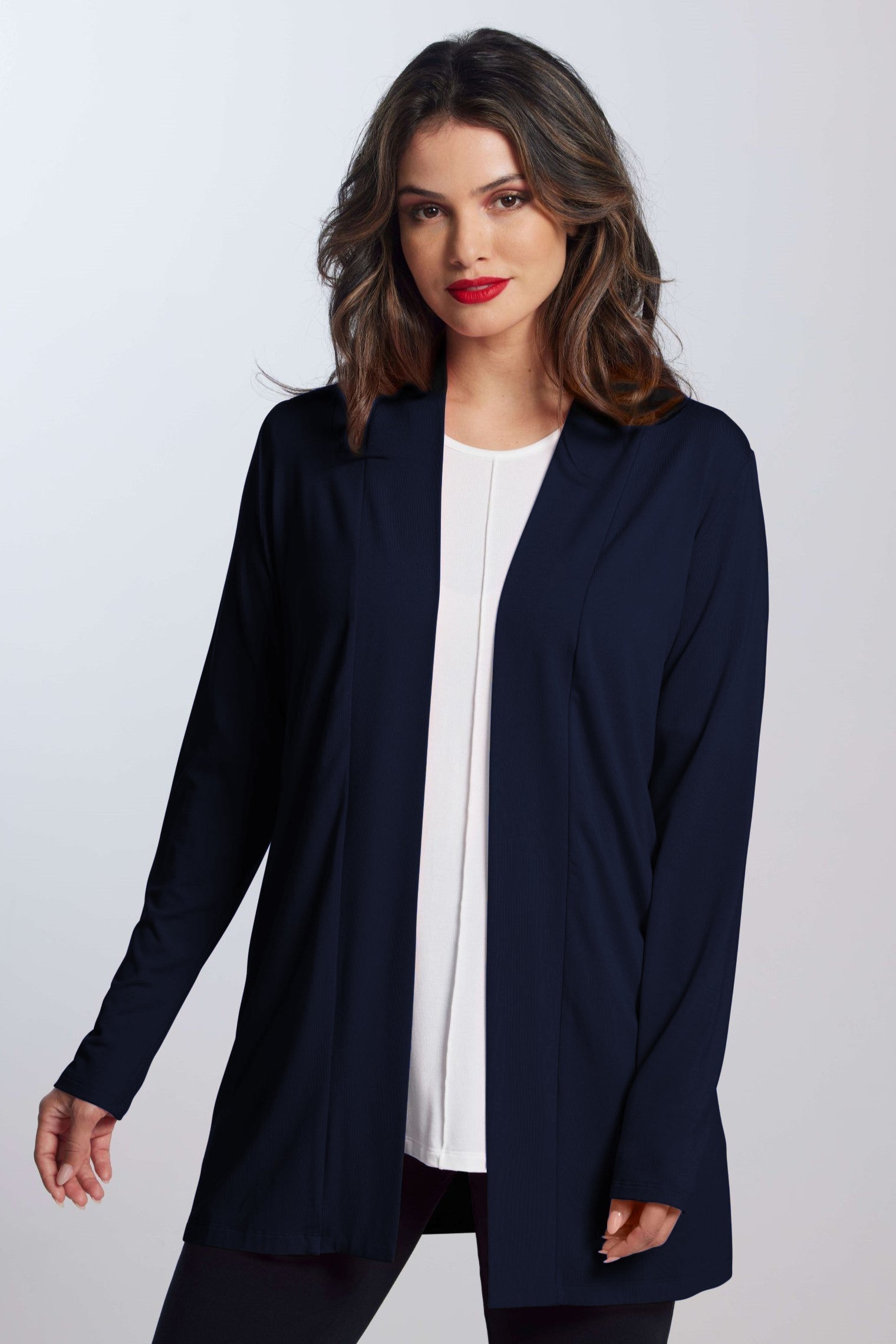 PAULA RYAN Edge to Edge Waisted Cardigan - Navy Merino - Paula Ryan