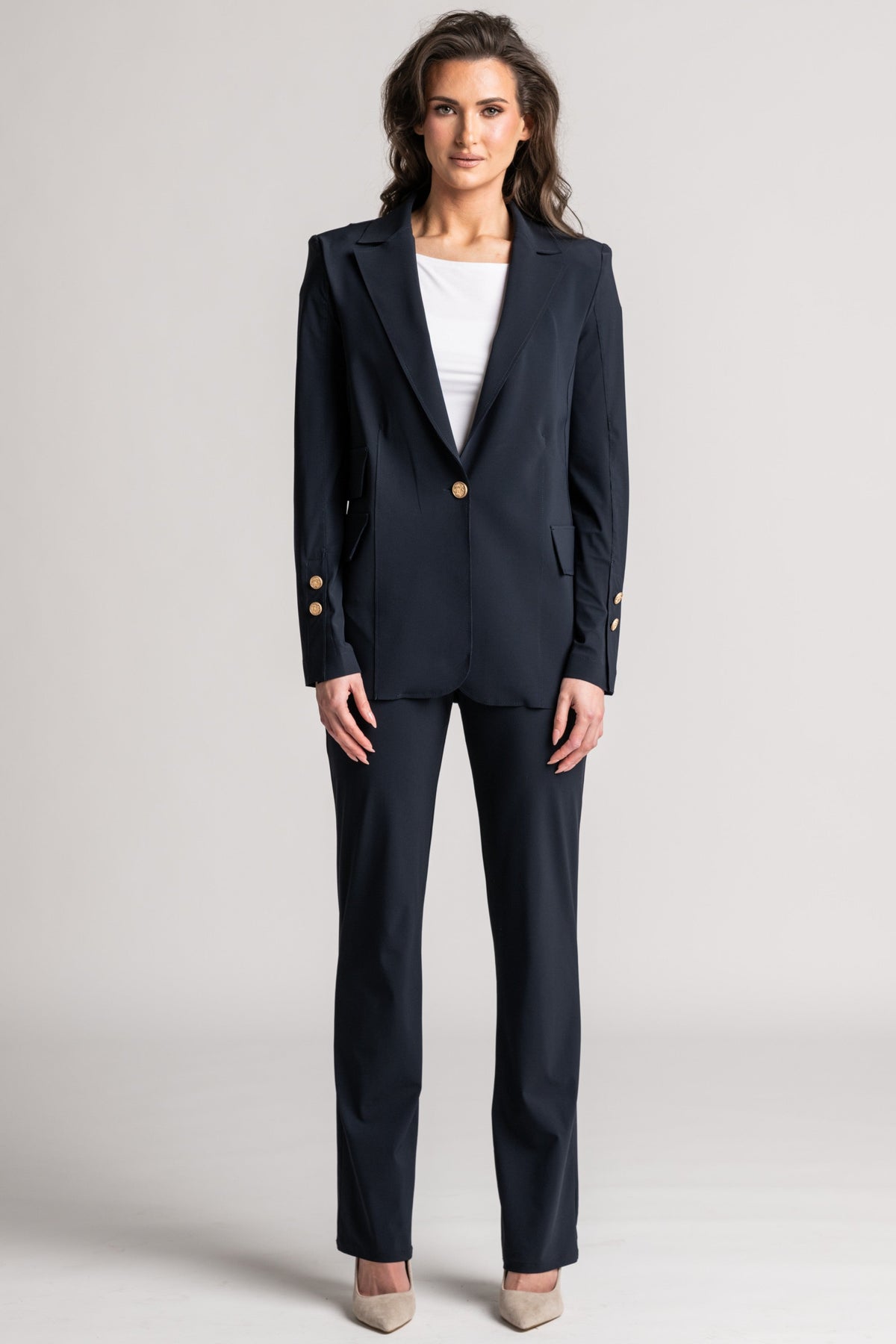 PAULA RYAN Long-line Boyfriend Jacket - Microjersey Navy - Paula Ryan