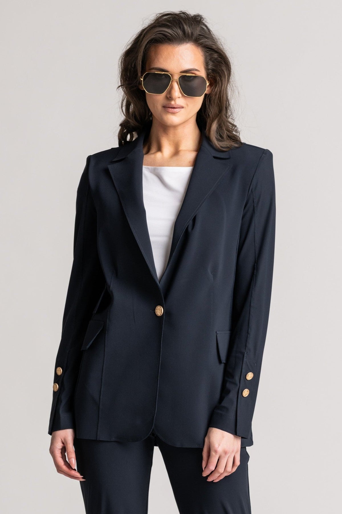 PAULA RYAN Long-line Boyfriend Jacket - Microjersey Navy - Paula Ryan