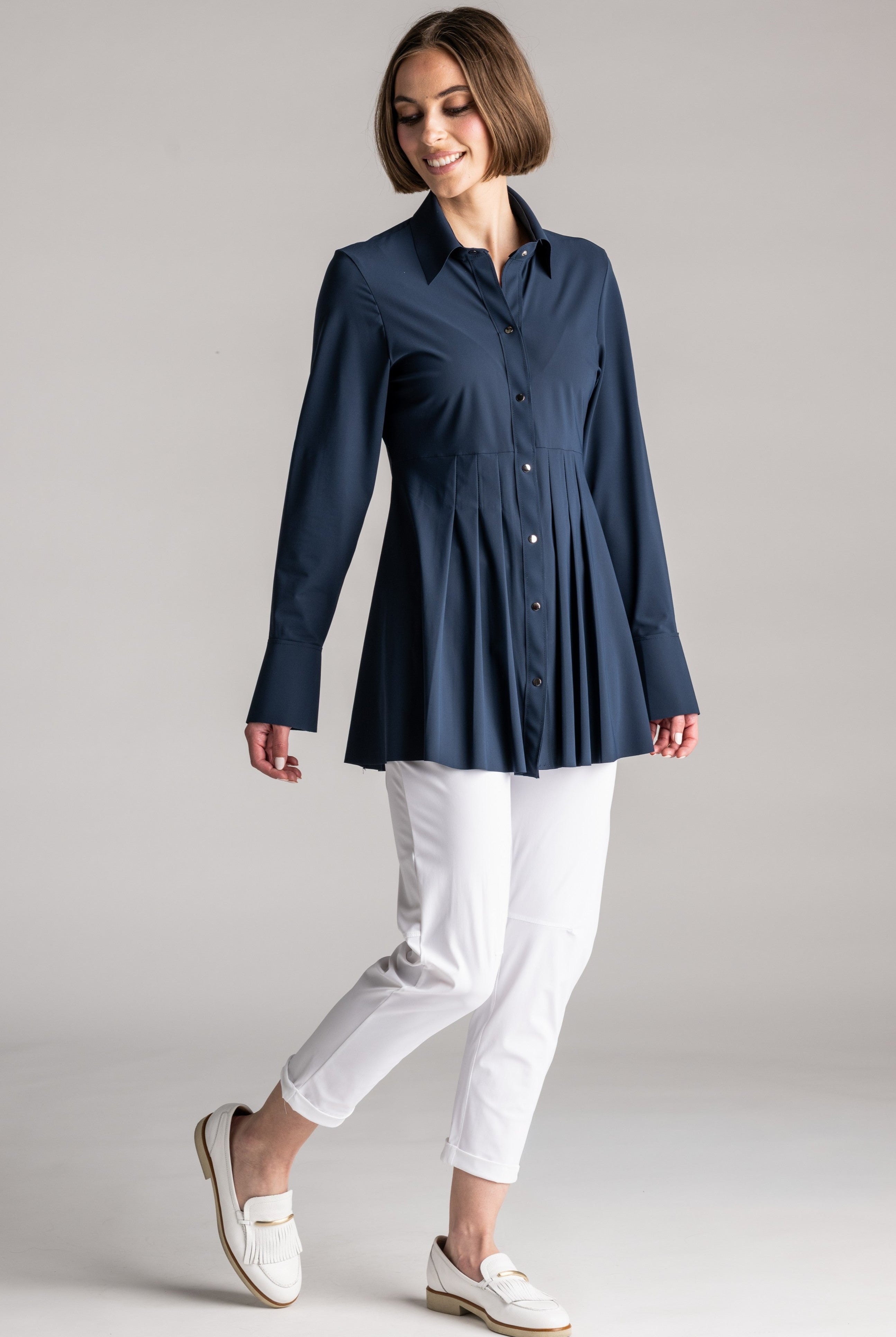 PAULA RYAN Tucked Waist Shirt - Microjersey Shadow Blue - Paula Ryan